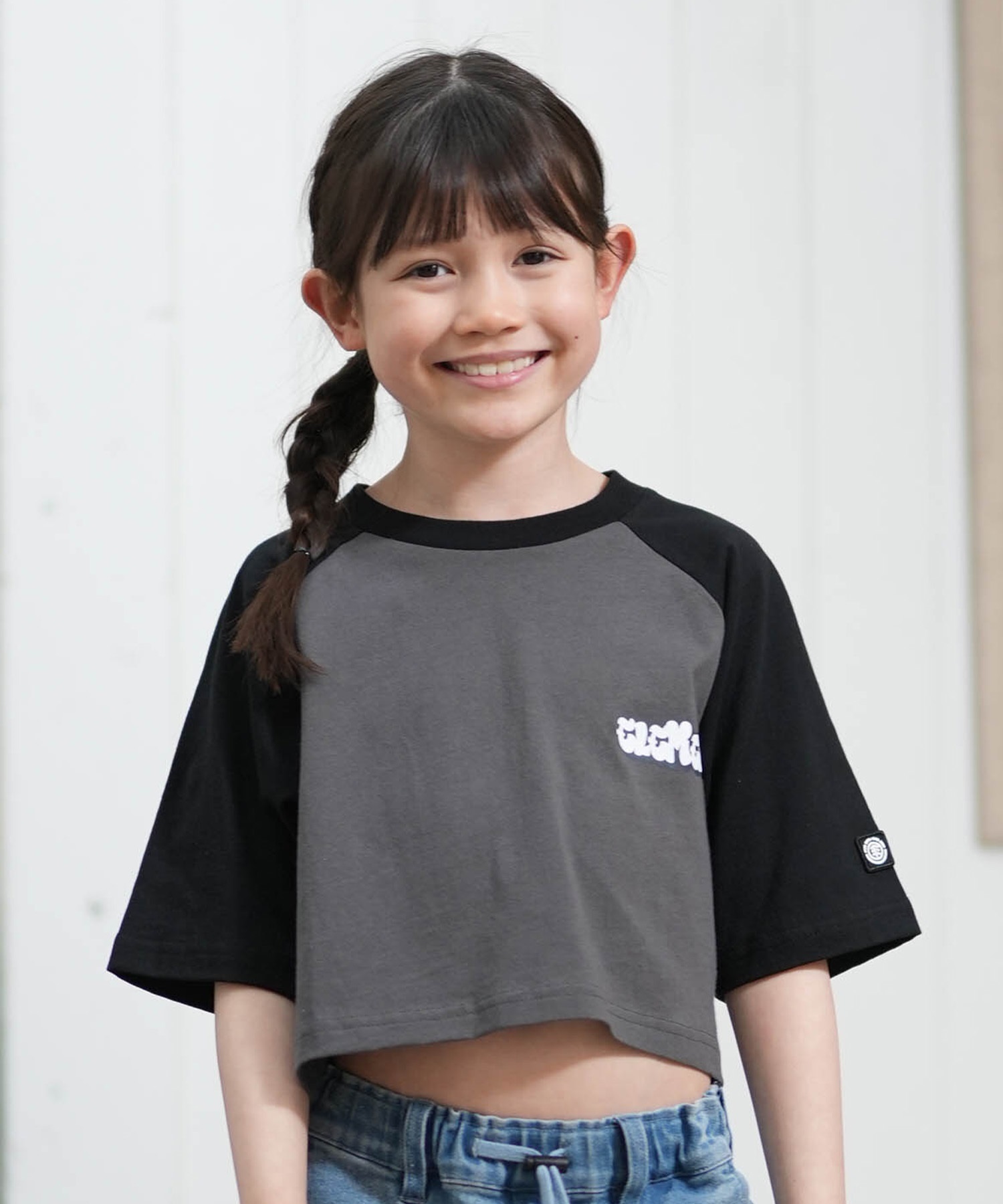 ELEMENT エレメント 半袖 Tシャツ キッズ ジュニア 子供 クロップド丈 ショート丈 RAGLAN WIDE SS G BG025P08(CHA-130cm)