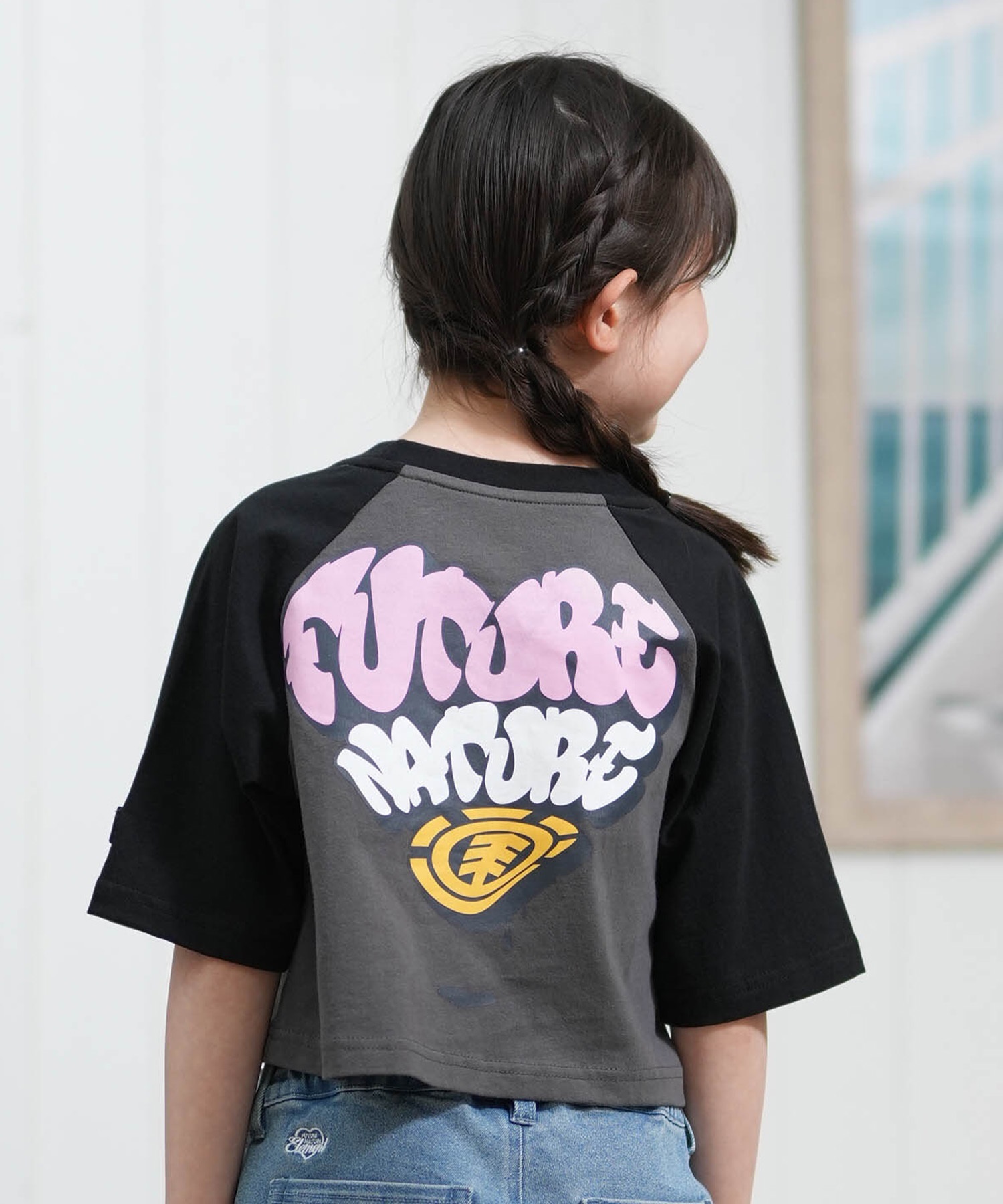 ELEMENT エレメント 半袖 Tシャツ キッズ ジュニア 子供 クロップド丈 ショート丈 RAGLAN WIDE SS G BG025P08(CHA-130cm)