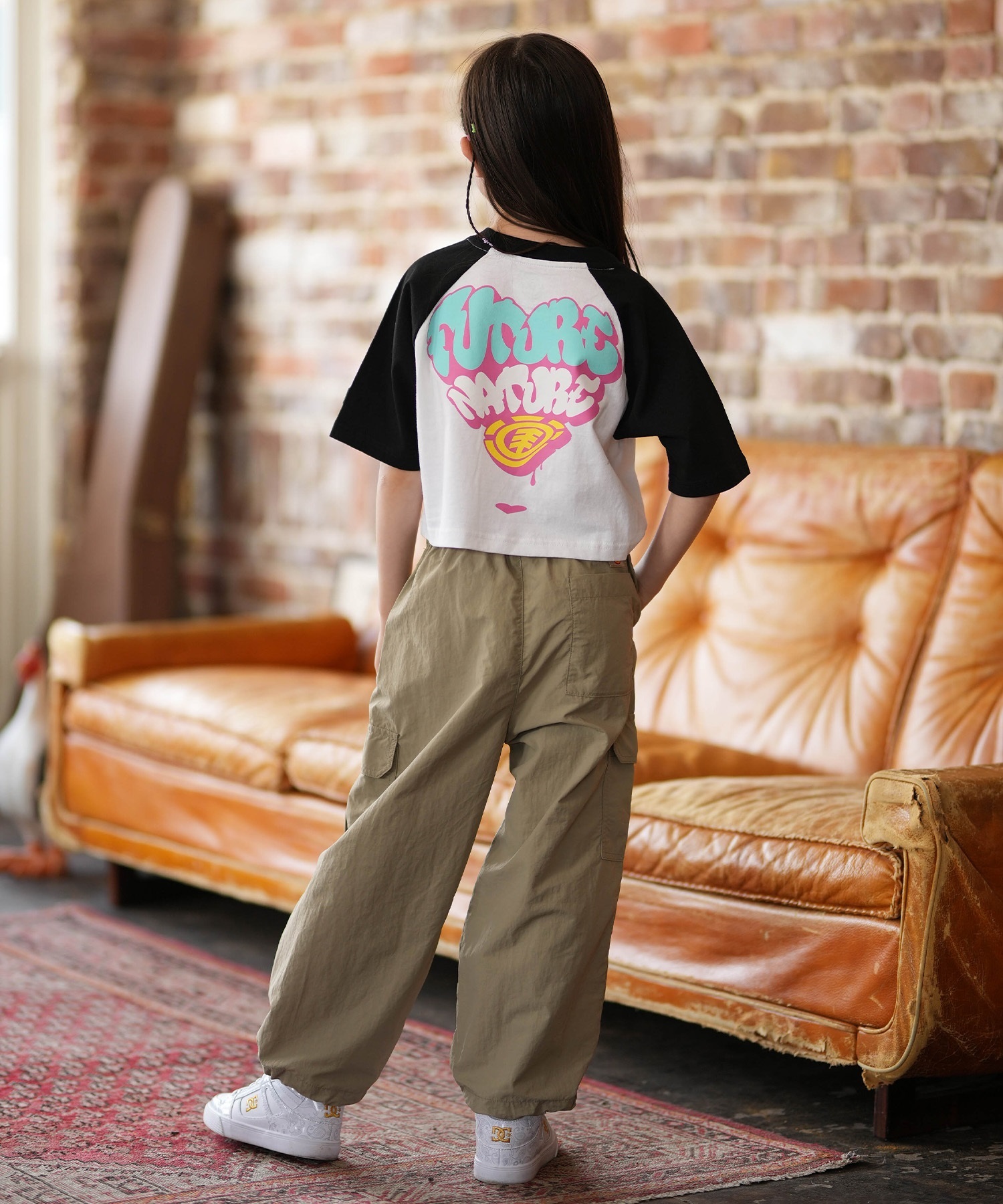 ELEMENT エレメント 半袖 Tシャツ キッズ ジュニア 子供 クロップド丈 ショート丈 RAGLAN WIDE SS G BG025P08(CHA-130cm)