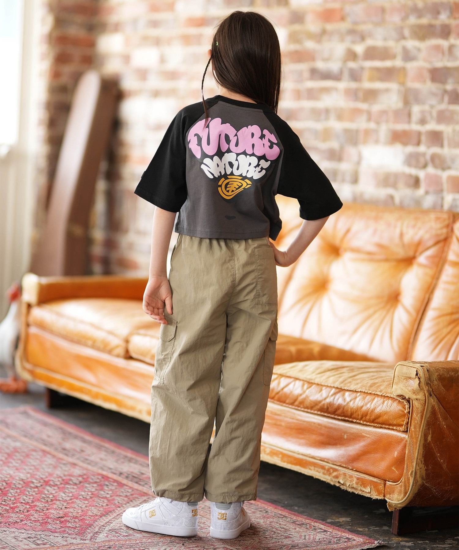 ELEMENT エレメント 半袖 Tシャツ キッズ ジュニア 子供 クロップド丈 ショート丈 RAGLAN WIDE SS G BG025P08(CHA-130cm)