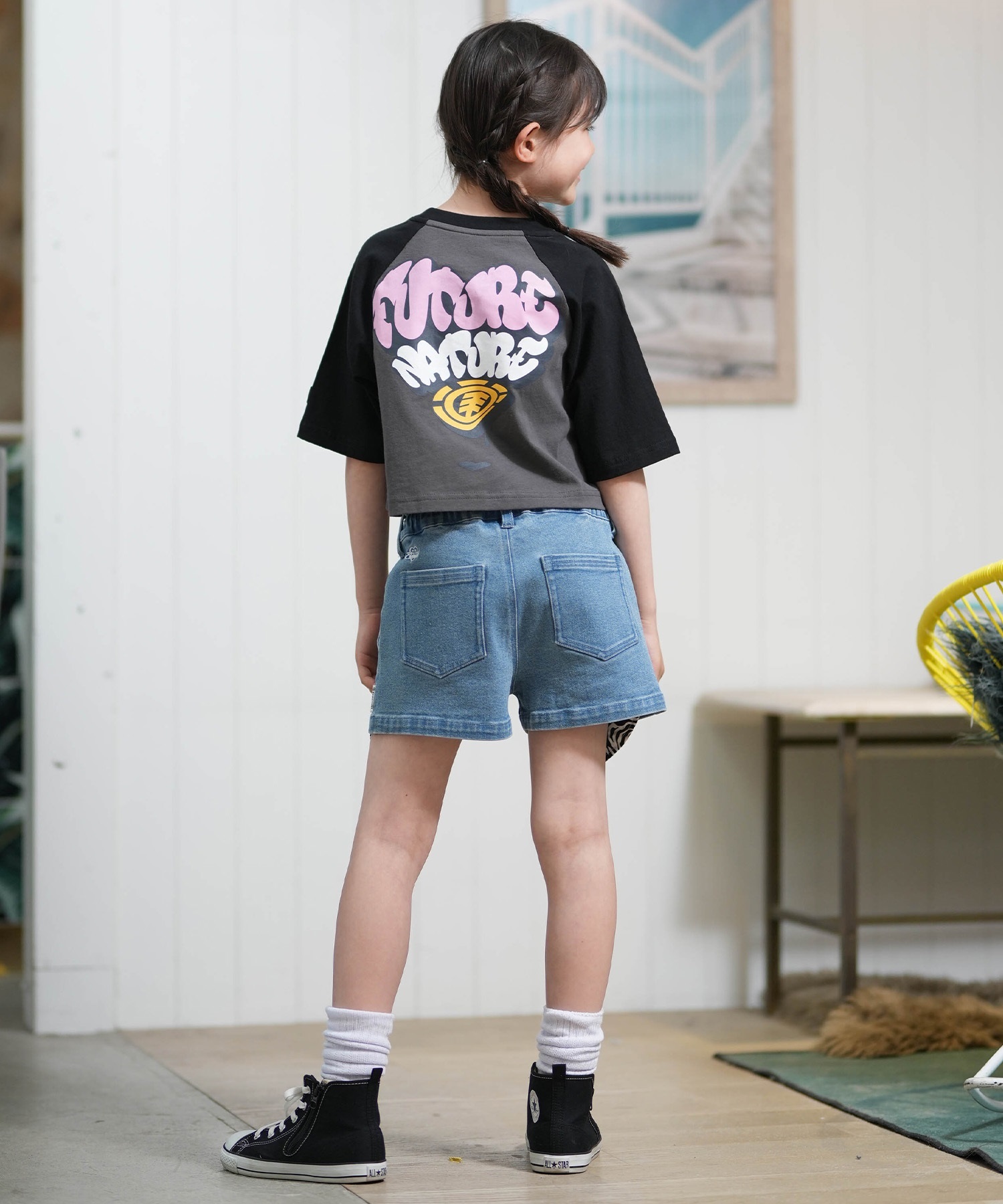 ELEMENT エレメント 半袖 Tシャツ キッズ ジュニア 子供 クロップド丈 ショート丈 RAGLAN WIDE SS G BG025P08(CHA-130cm)