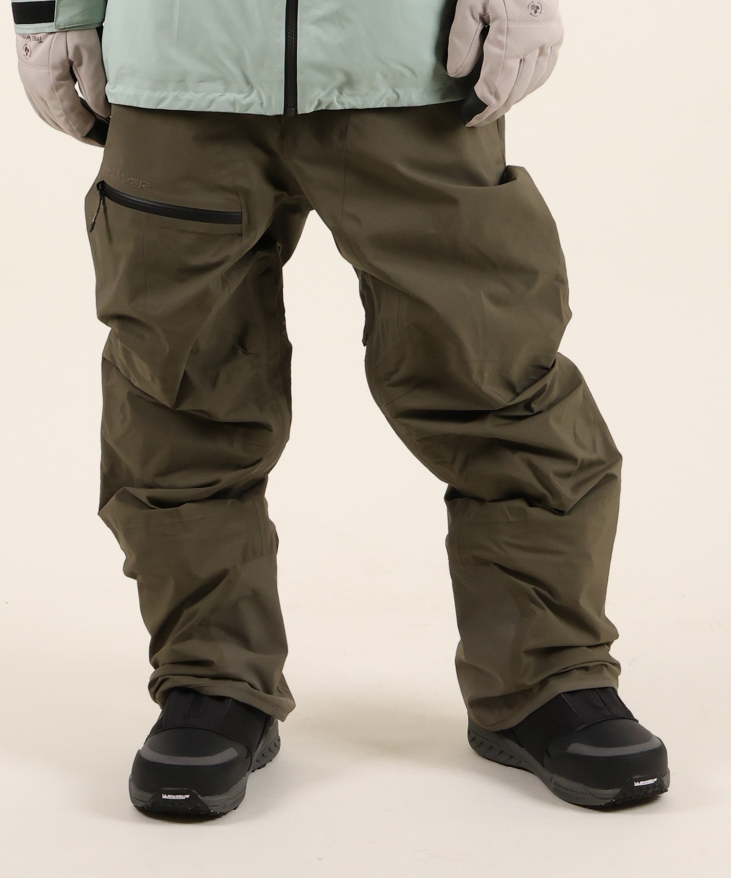 スノーボードウェアセット（カーキ・黒）　GORETEX QUIKSILVER クイックシルバー フォーエバー ストレッチ ゴアテック