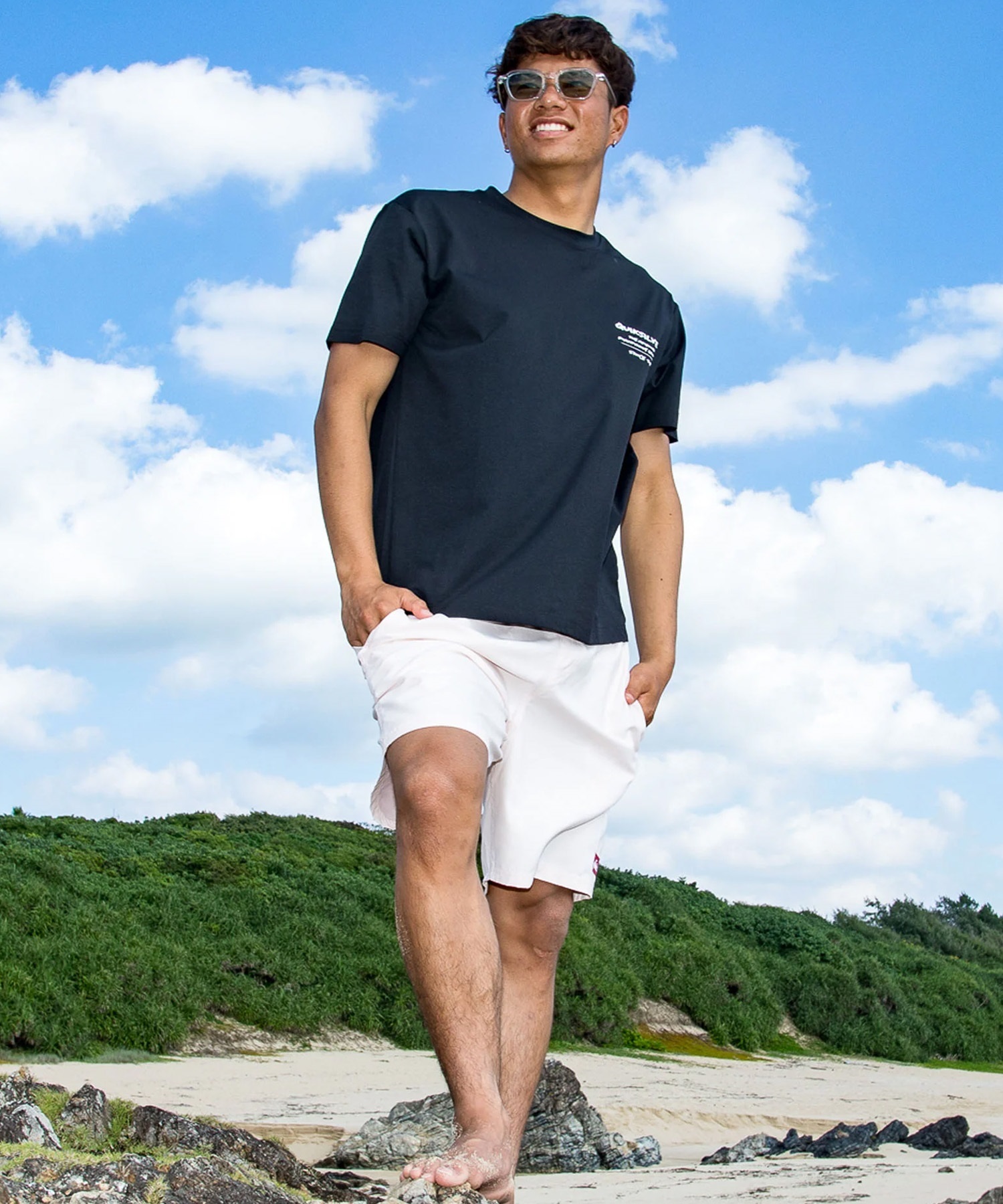 QUIKSILVER クイックシルバー 水着 ラッシュガード 半袖 Tシャツ メンズ UVカット 軽量 速乾 水陸両用 QLY261022(WHT-M)