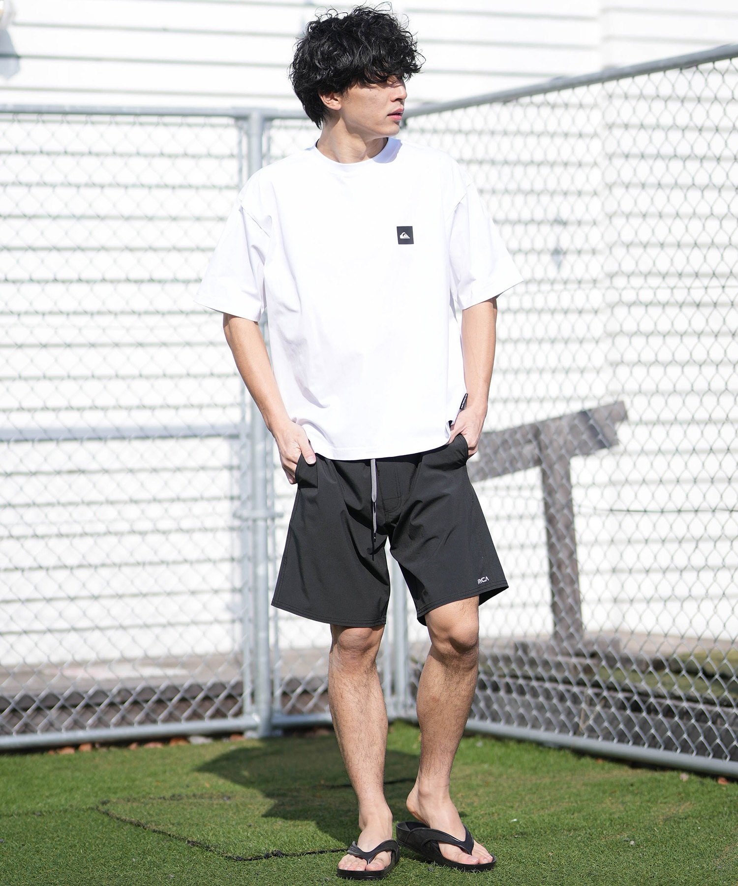 QUIKSILVER クイックシルバー 水着 ラッシュガード 半袖 Tシャツ メンズ UVカット 速乾 接触冷感 水陸両用 QLY261624M ムラサキスポーツ限定(WHT-M)