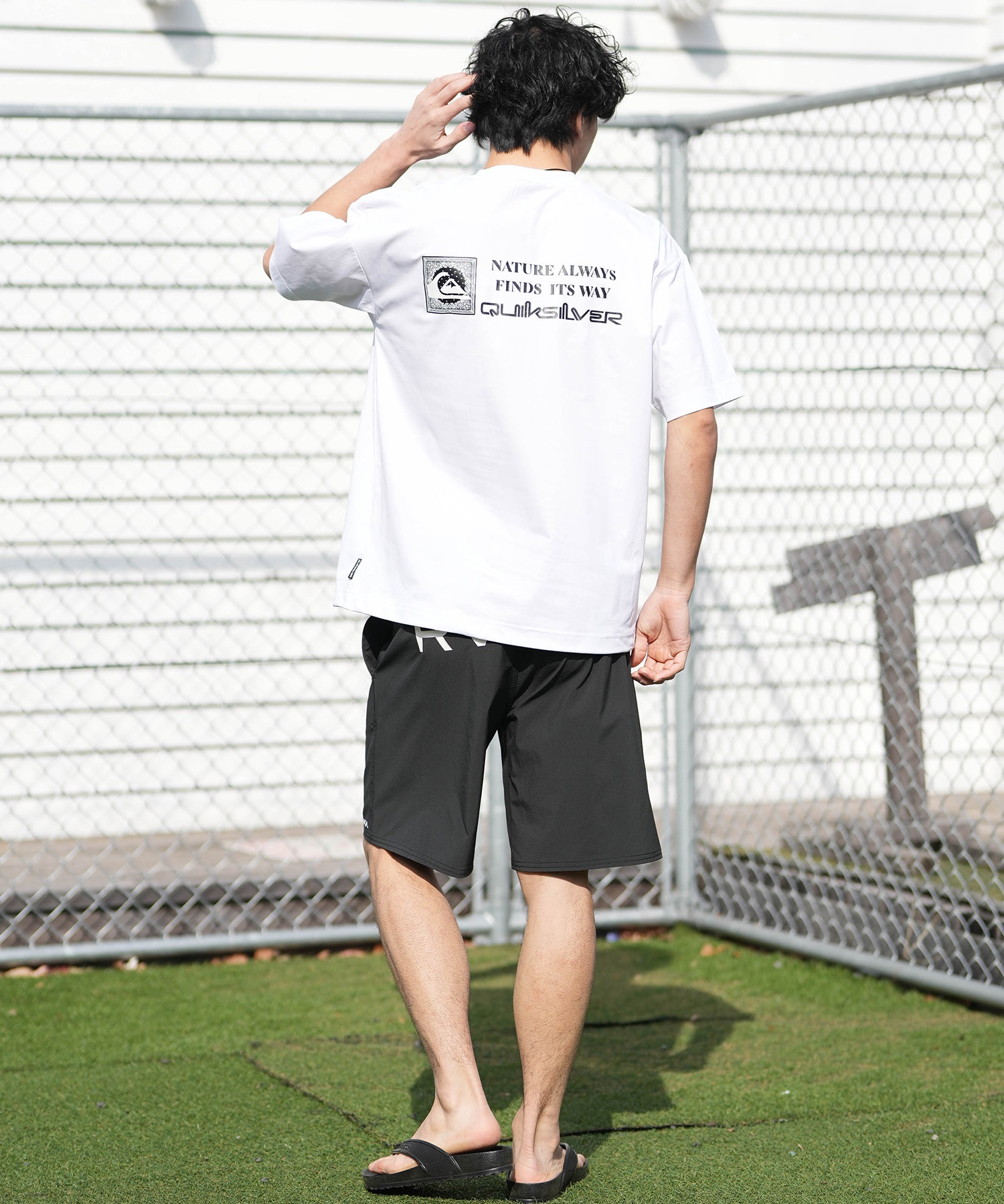 QUIKSILVER クイックシルバー 水着 ラッシュガード 半袖 Tシャツ メンズ UVカット 速乾 接触冷感 水陸両用 QLY261625M ムラサキスポーツ限定(WHT-M)