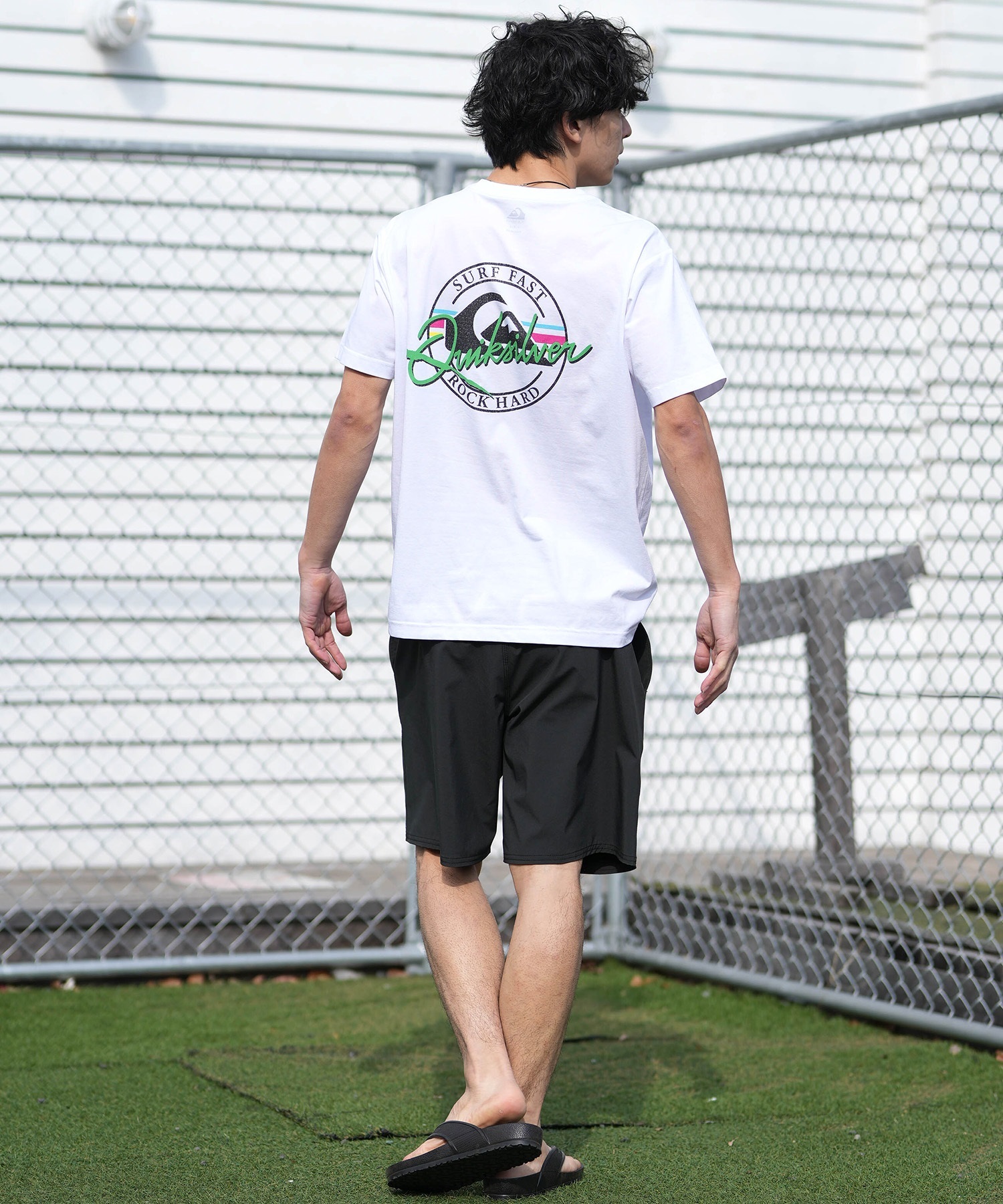 QUIKSILVER クイックシルバー 水着 ラッシュガード 半袖 Tシャツ メンズ UVカット 軽量 速乾 水陸両用 QLY261627M ムラサキスポーツ限定(WHT-M)