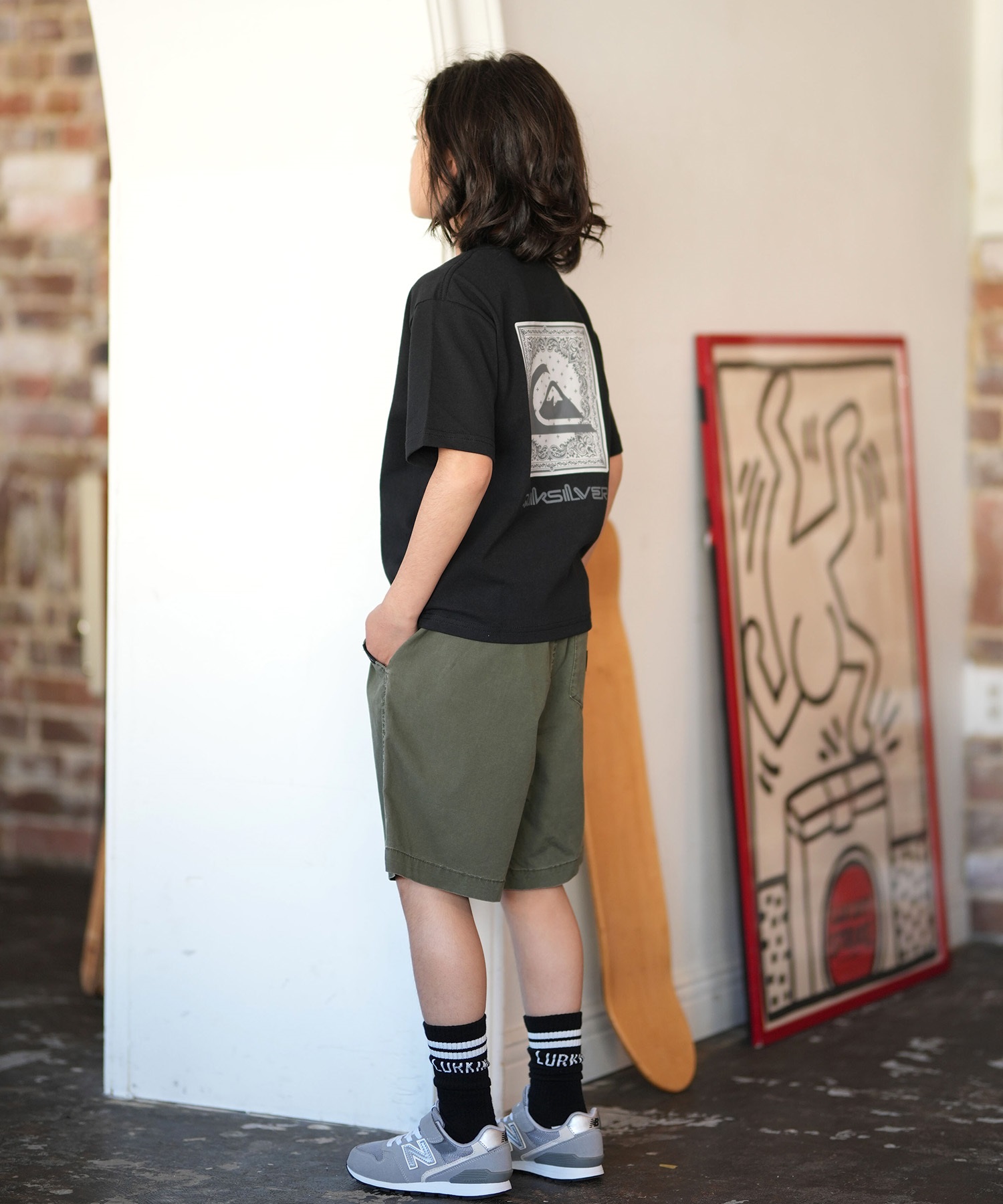 QUIKSILVER クイックシルバー 半袖 Tシャツ キッズ ジュニア 子供 バックプリント KST261602M ムラサキスポーツ限定(BLK-130cm)