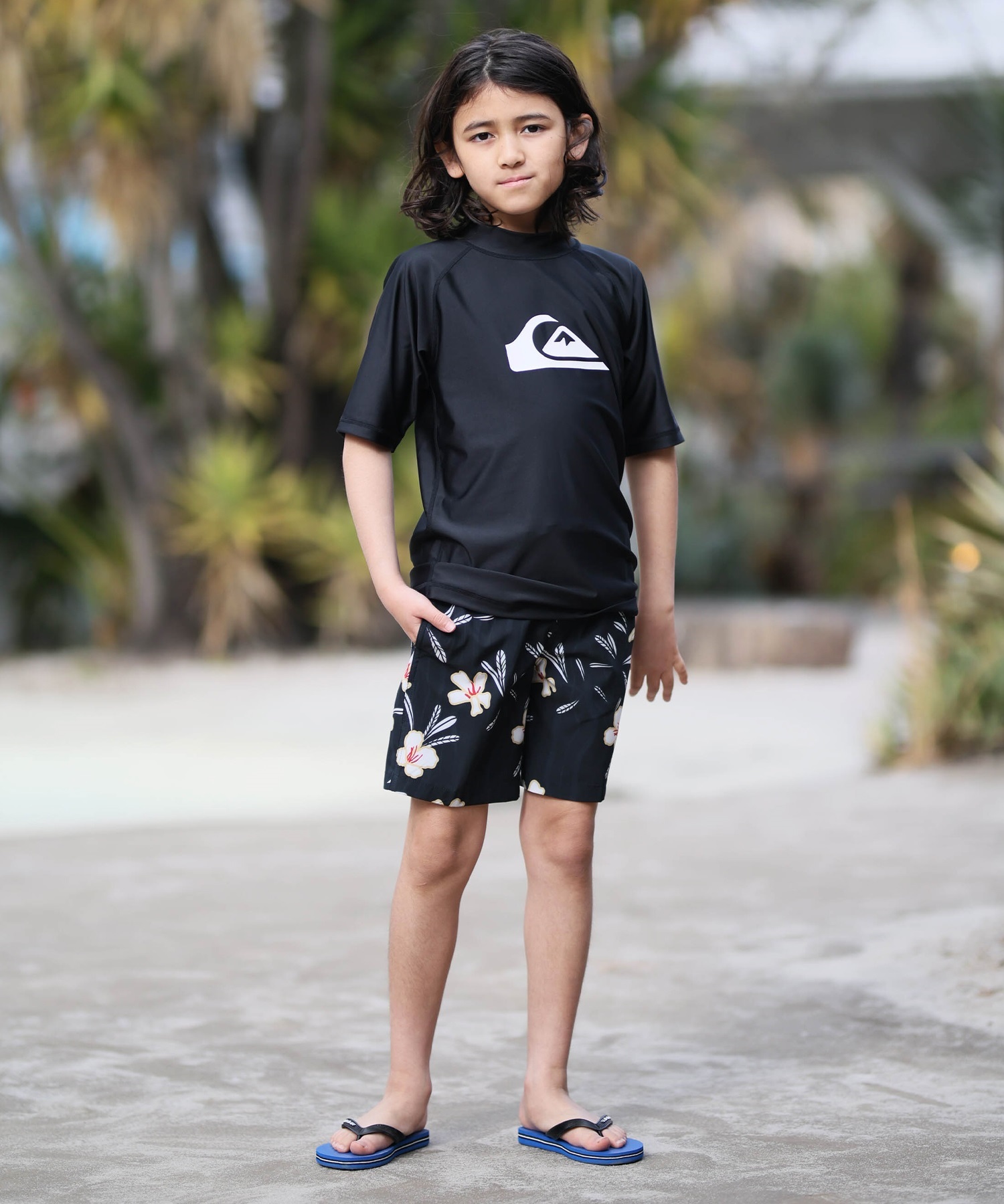 QUIKSILVER クイックシルバー 水着 ラッシュガード 半袖 Tシャツ キッズ ジュニア ALL TIME SR YOUTH KLY261003(GRN-120cm)