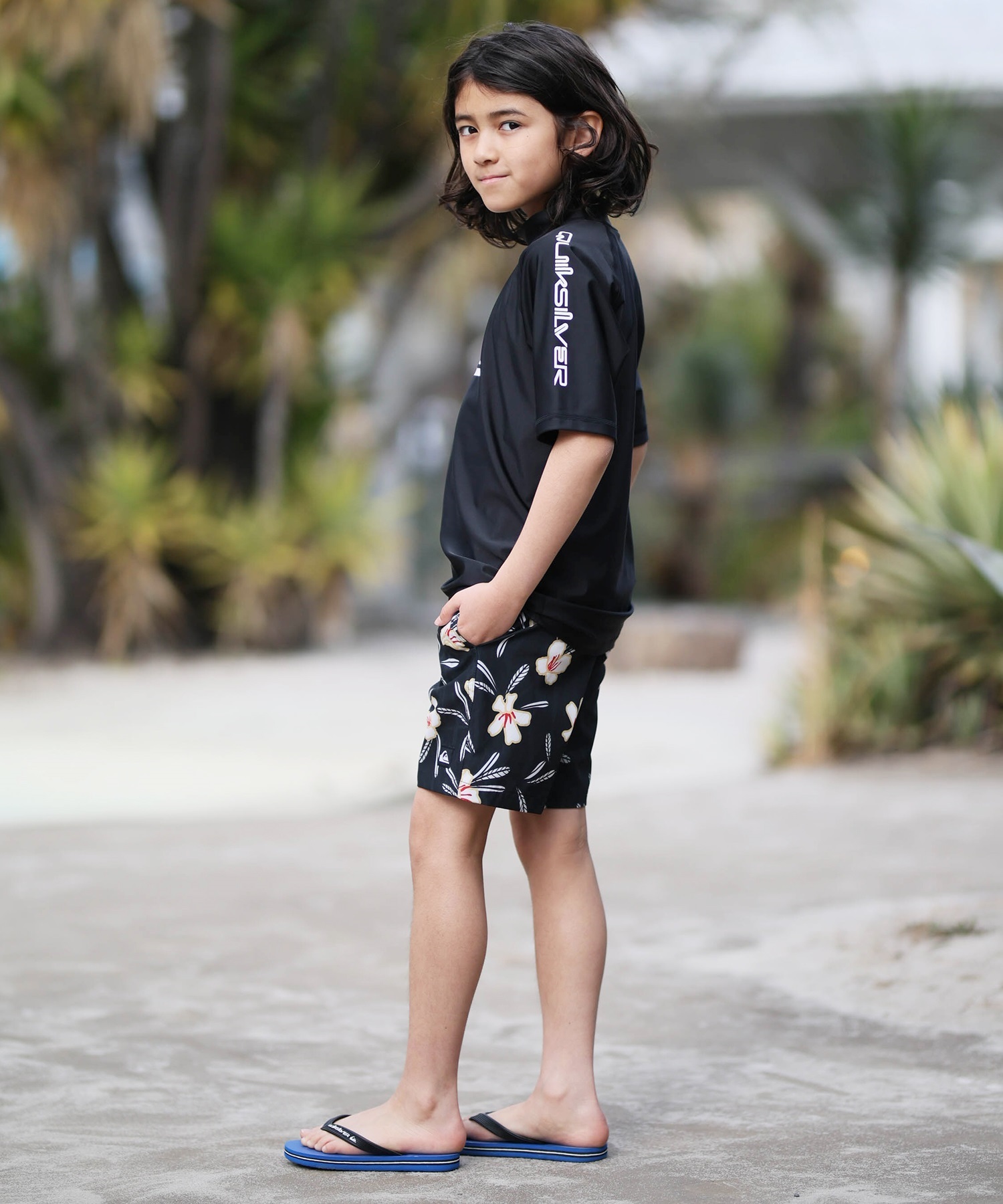 QUIKSILVER クイックシルバー 水着 ラッシュガード 半袖 Tシャツ キッズ ジュニア ALL TIME SR YOUTH KLY261003(GRN-120cm)
