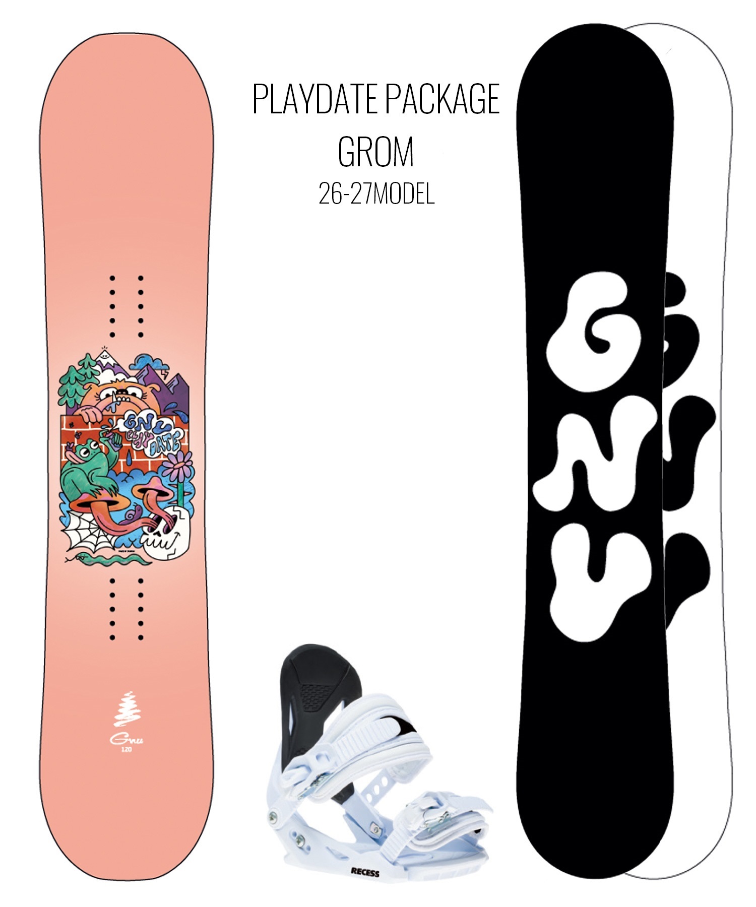 GNU グヌー プレイデートグロムパッケージ PLAYDATE PACKAGE - GROM スノーボード 板 ビンディング 2点セット キッズ ジュニア 26-27 早期購入(PINK-110cm)