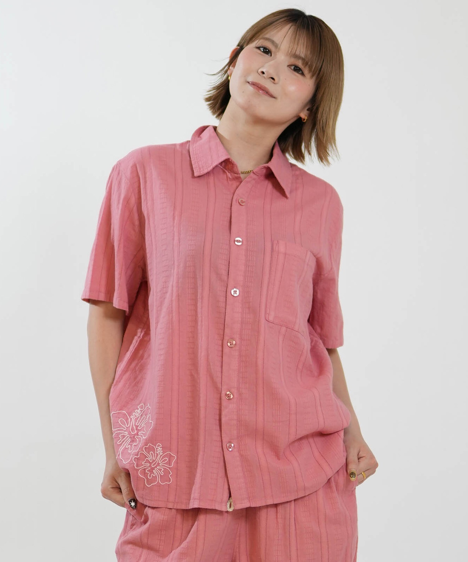 HULALANI フララニ 半袖 シャツ レディース シンプル ワンポイント 刺