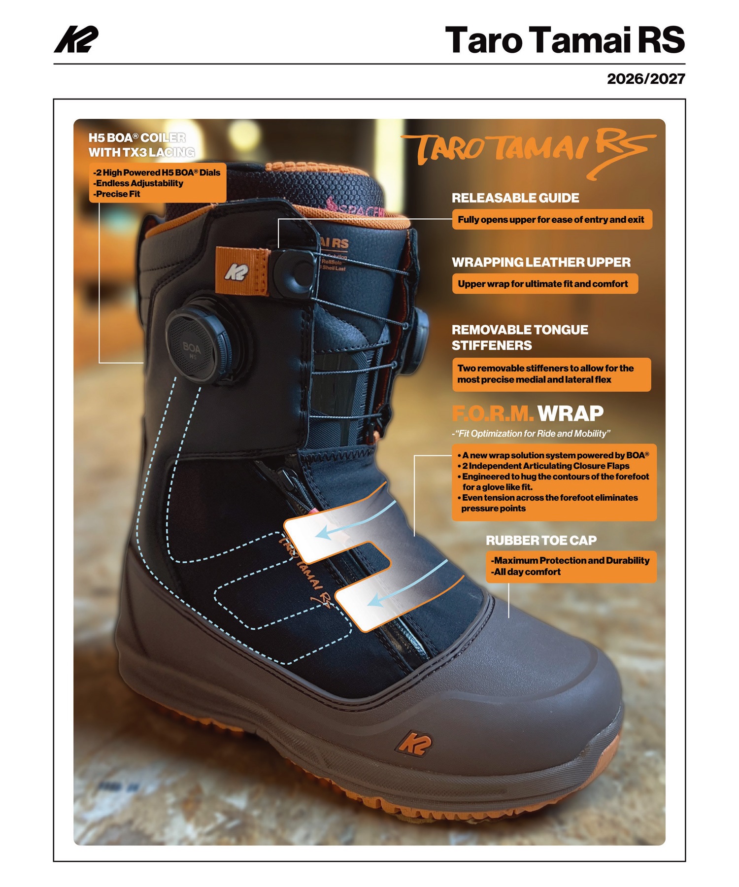 K2 ケーツー タロウタマイ アールエス TARO TAMAI RS スノーボード ブーツ パウダー フリーライディング BOA 本革 メンズ 26-27 早期購入(BKBR-24.0cm)