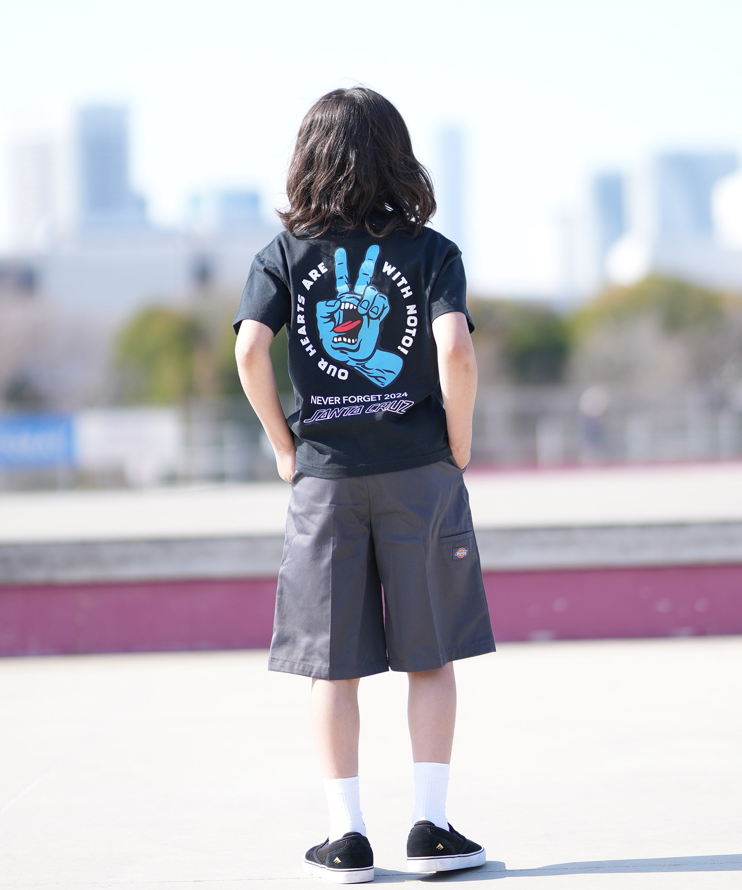 SANTA CRUZ サンタクルーズ 半袖 Tシャツ キッズ ジュニア 子供 バックプリント PEACE FOR NOTO SS TEE 502262409 ムラサキスポーツ限定(WHITE-130cm)