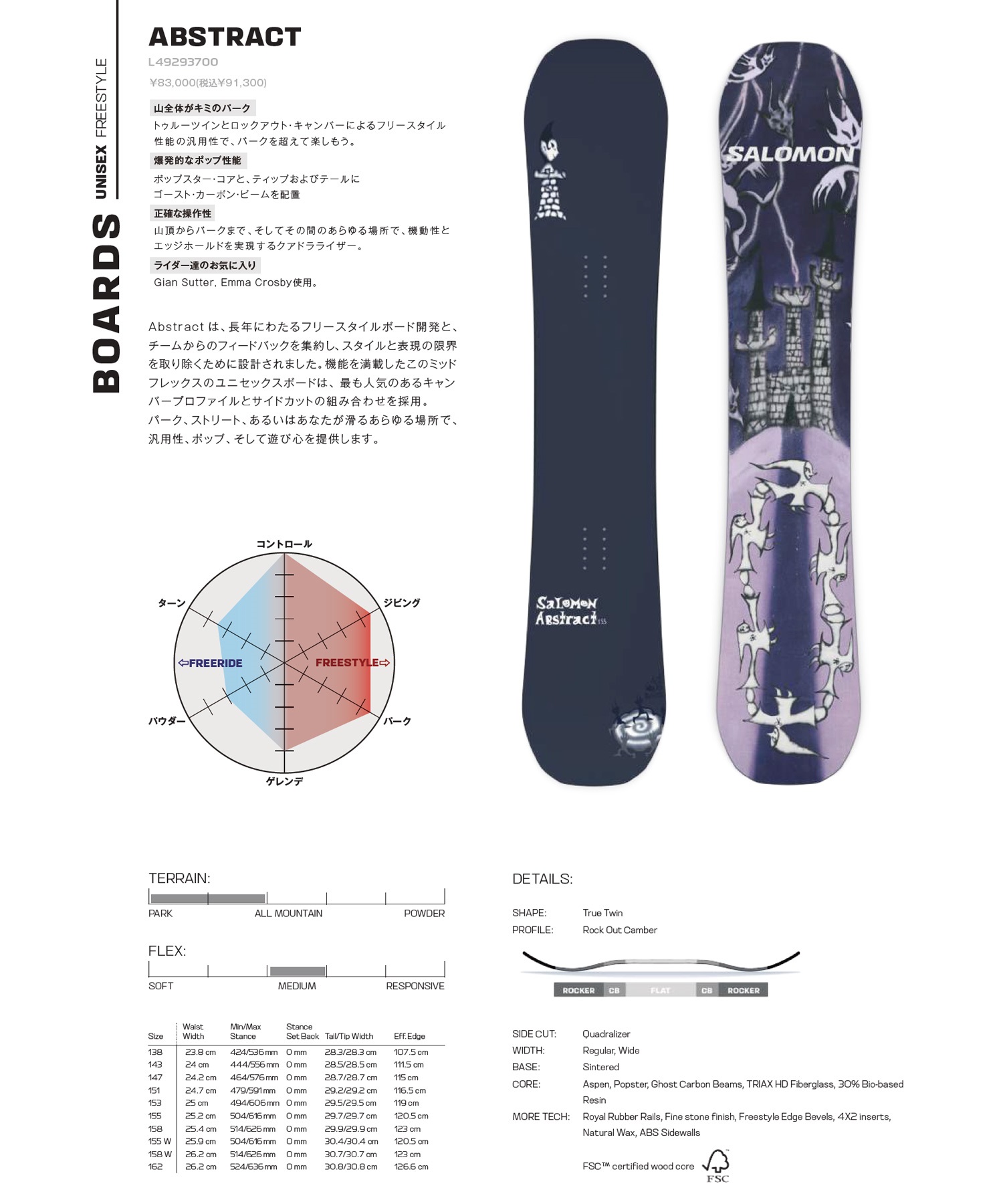 SALOMON サロモン アブストラクト ABSTRACT スノーボード 板 フリー