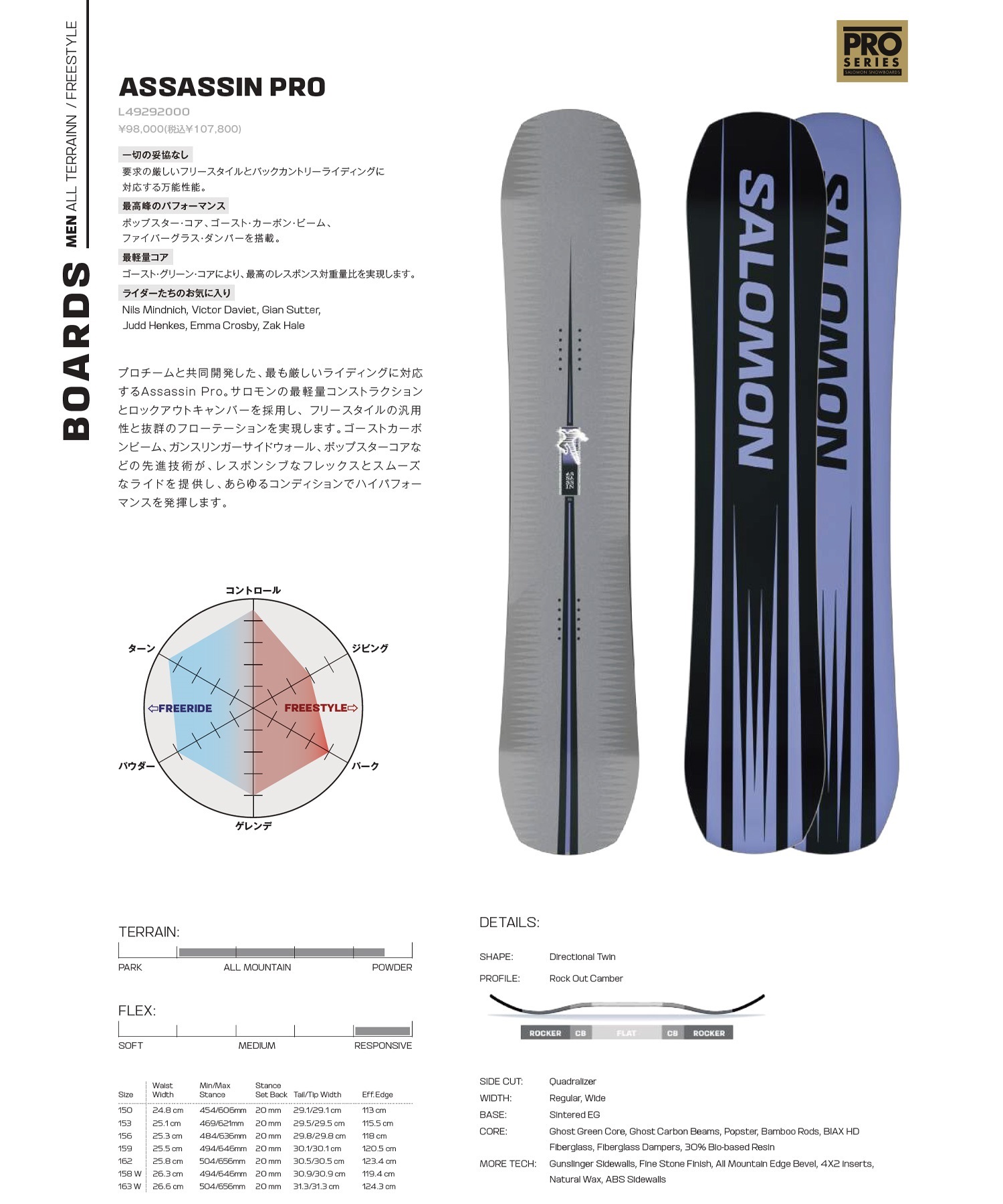 SALOMON　アサシンプロ　153 SALOMON サロモン アサシンプロ ASSASSIN PRO スノーボード 板 フリー