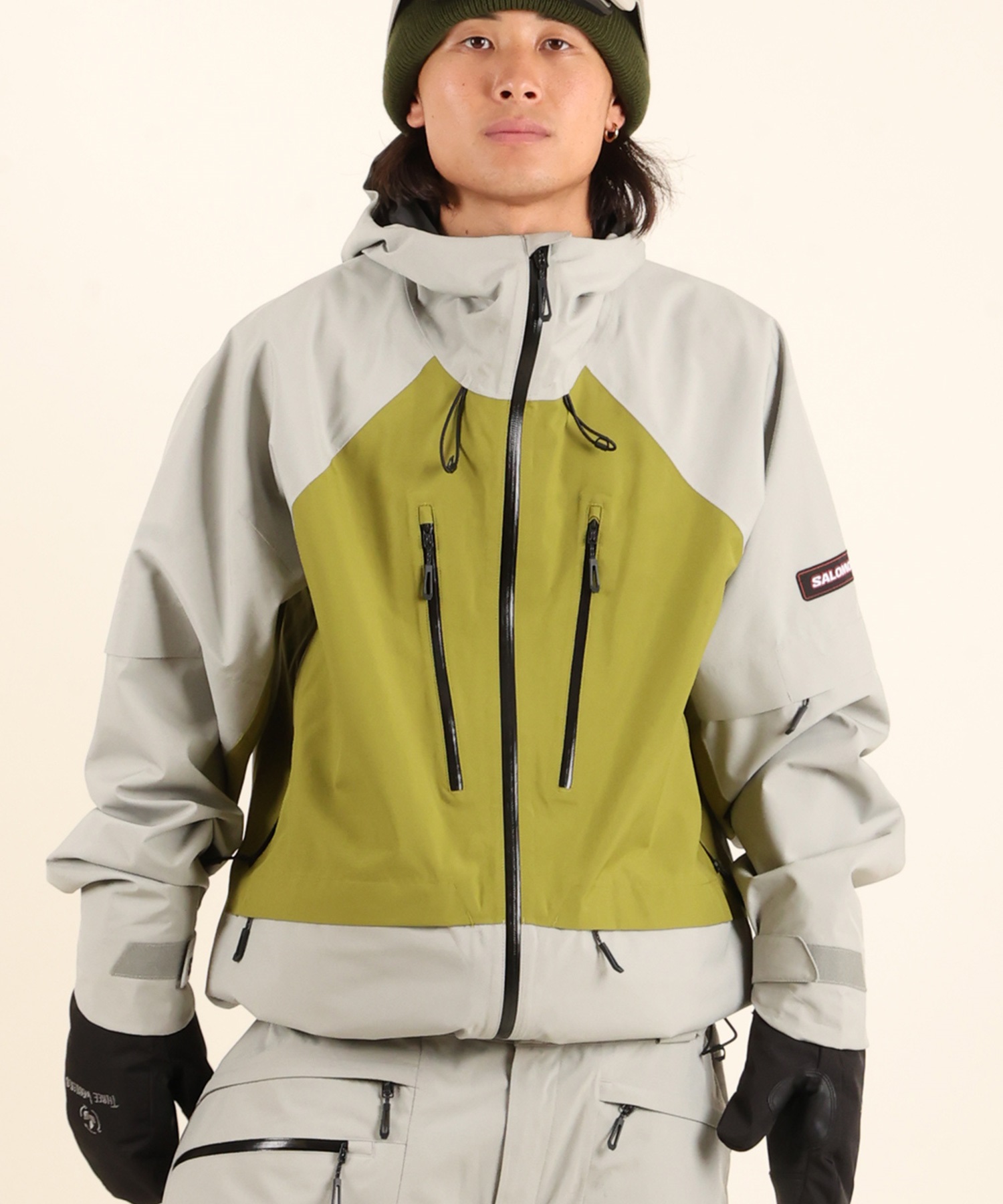 値下げ‼️SALOMON スノーボードジャケット L ベージュ　セット SALOMON サロモン ヴェノム フルジップ ジャケット VENOM FZ JKT