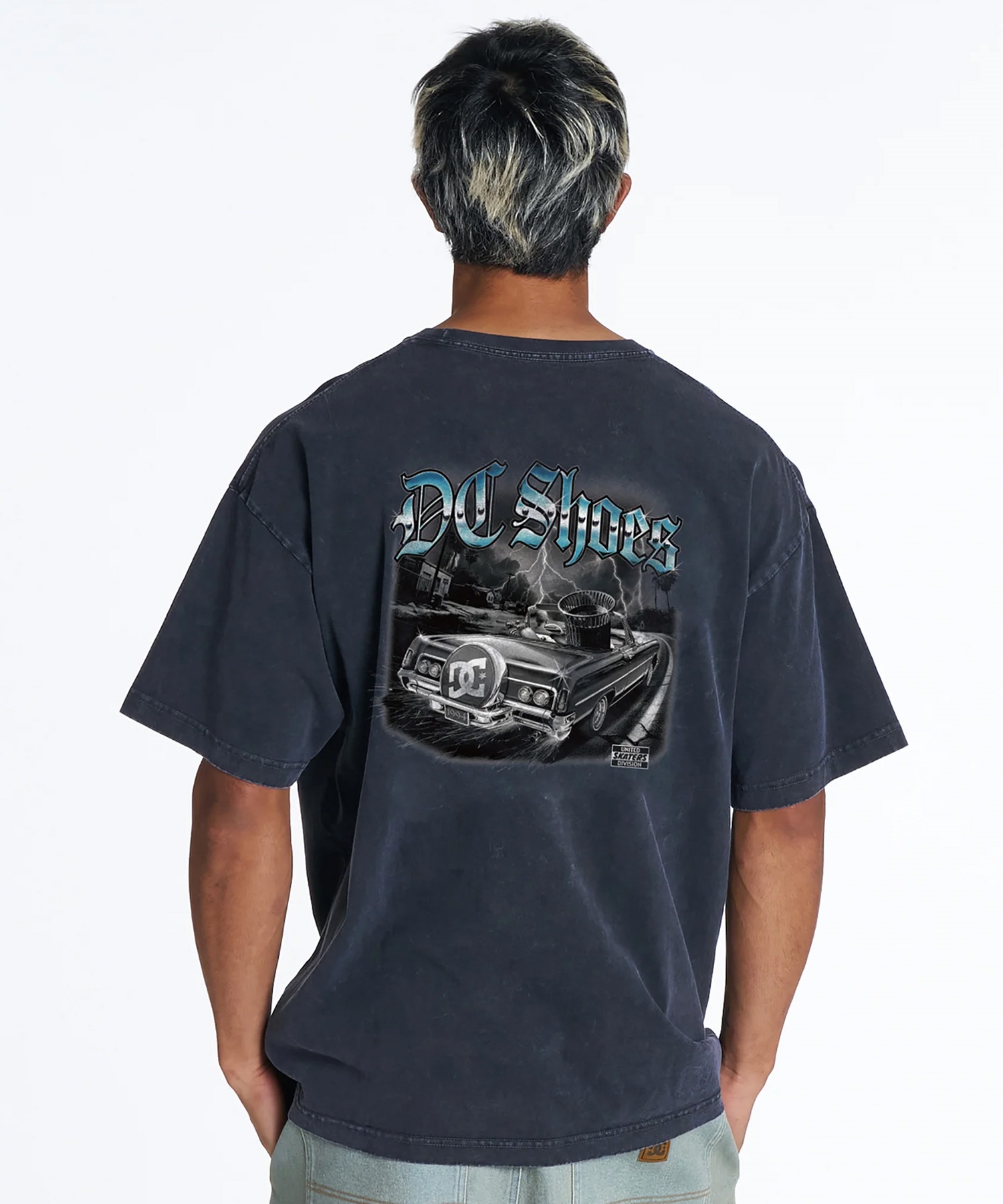 diesel 半袖　tシャツ ダークグレー　チャコール　12y ヴィンテージ加工 DC ディーシー 半袖 Tシャツ メンズ バックプリント 古着風