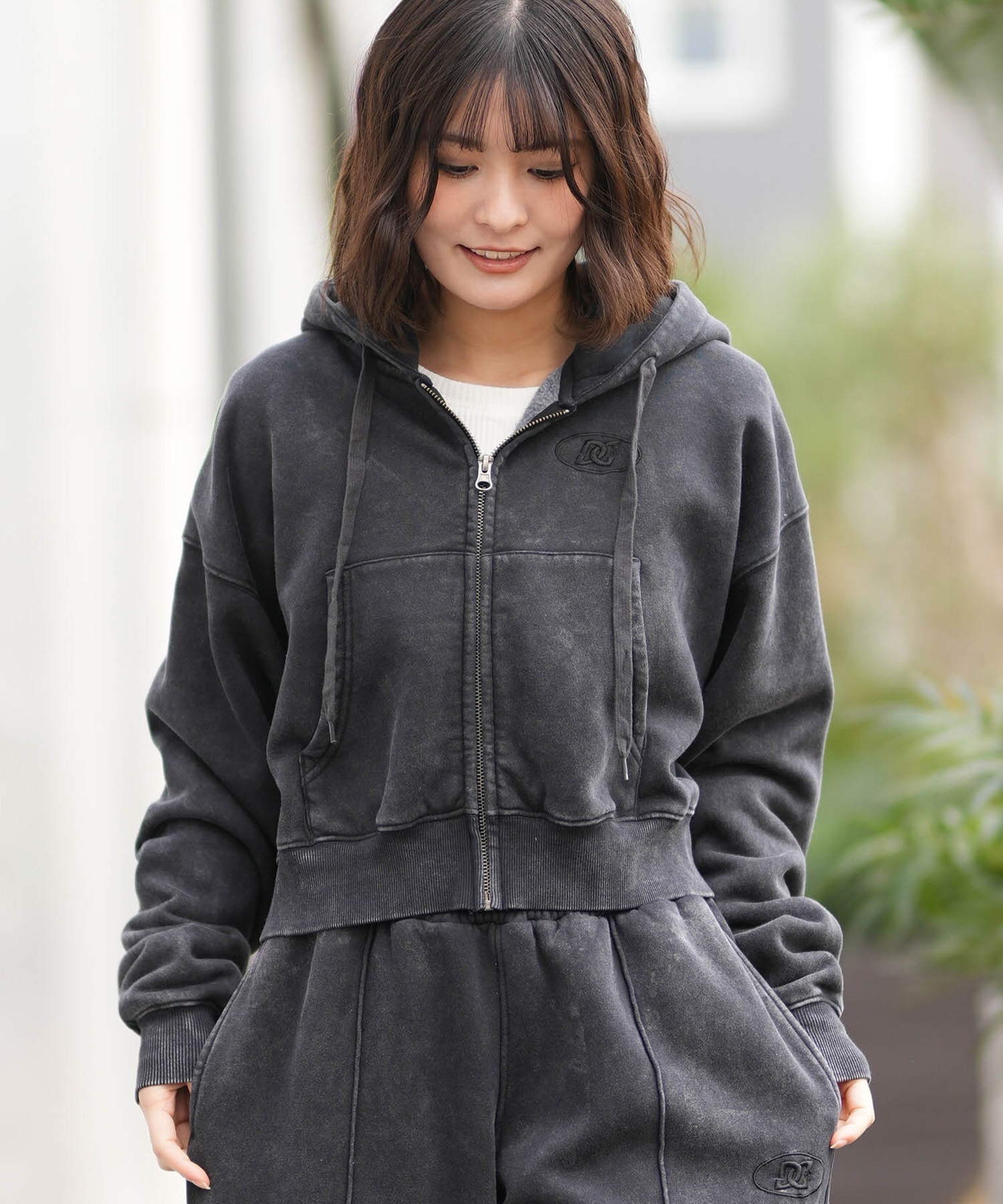 DC ディーシー ジップアップ パーカー レディース クロップド丈 ショート丈 26 WS HIDDEN SHORT Z LZH261309(BKS-M)