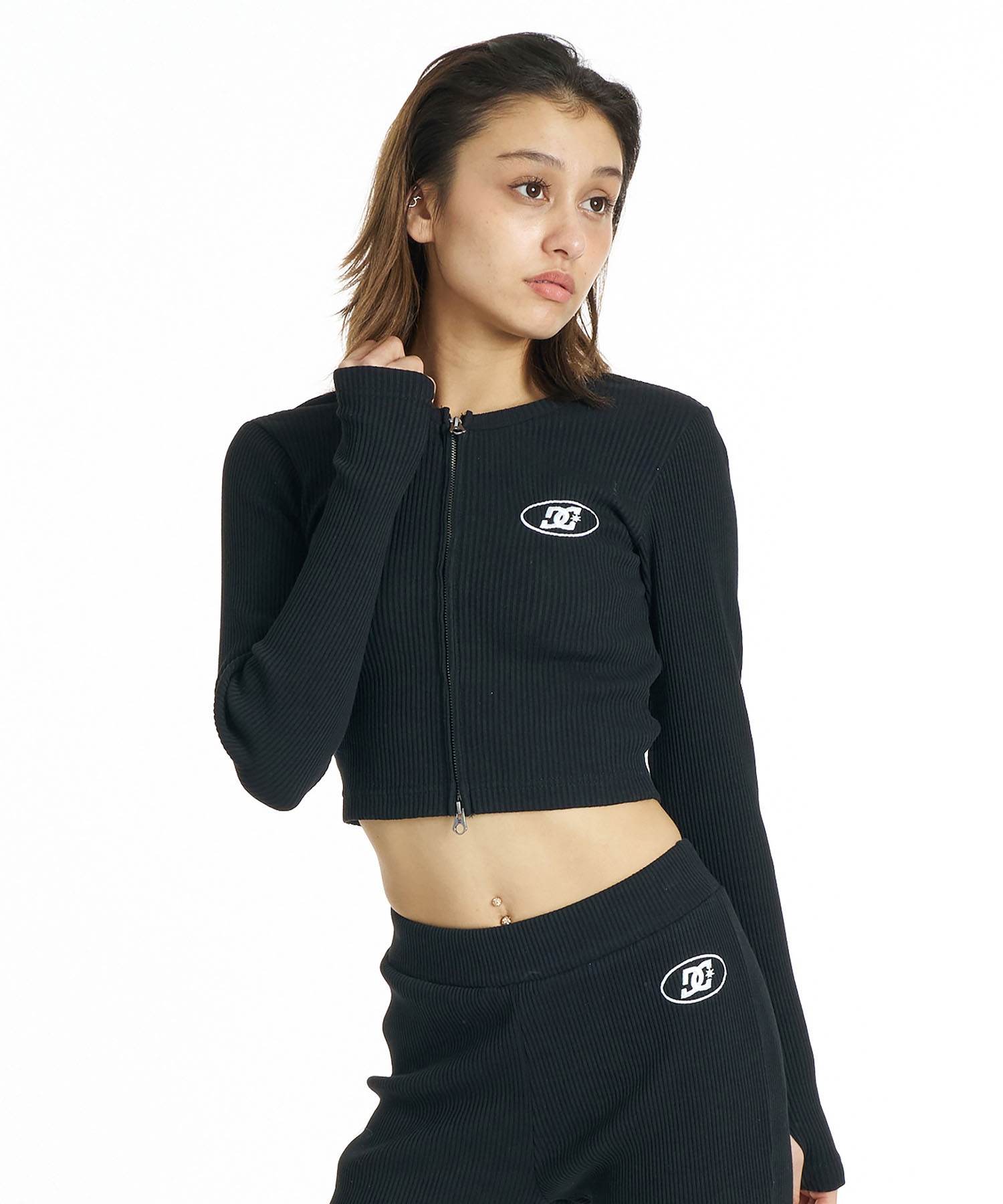 DC ディーシー 長袖 Tシャツ ロンT レディース リブ ダブルジップ