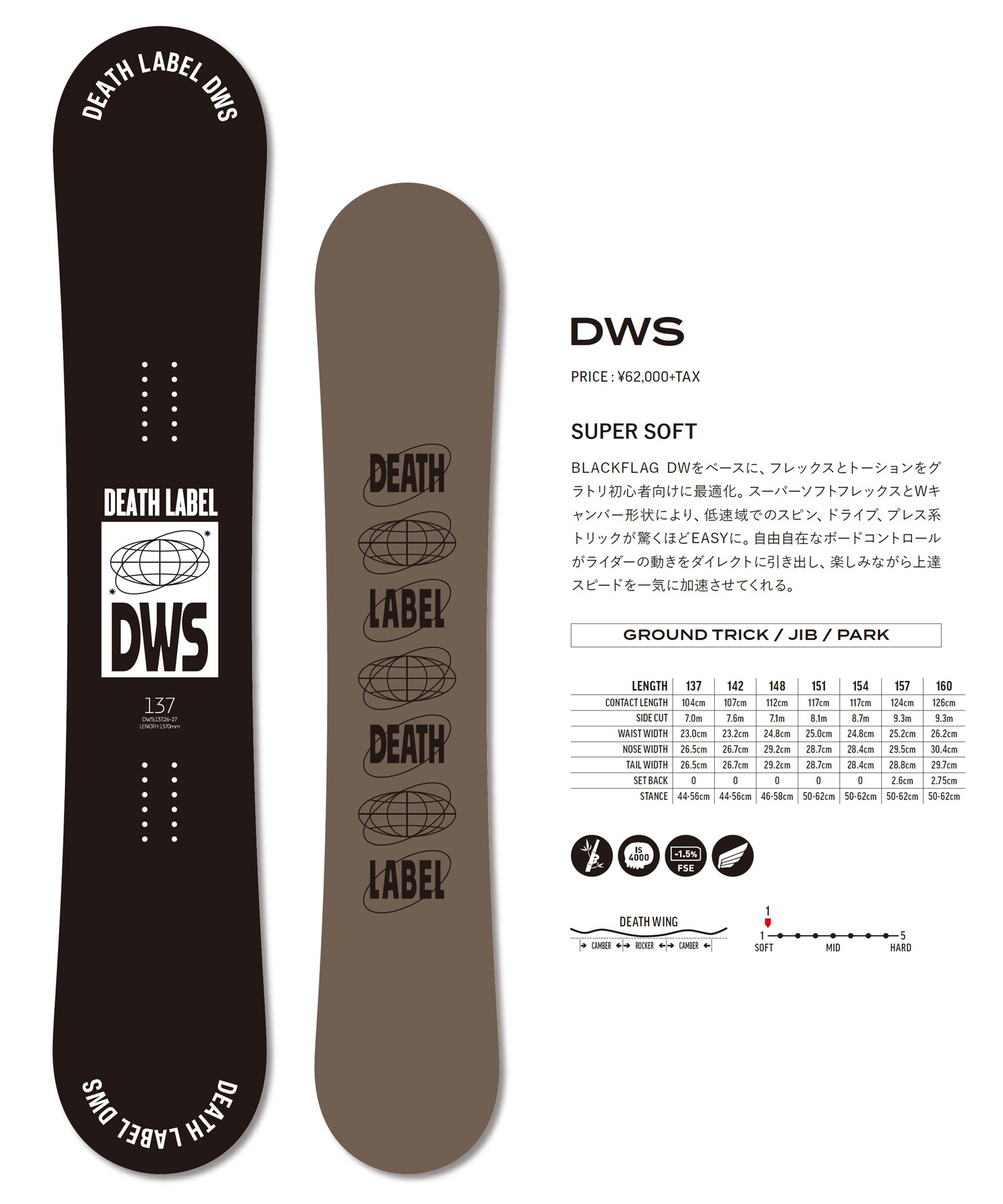 DEATH LABEL デスレーベル ディーダブリュエス DWS スノーボード 板
