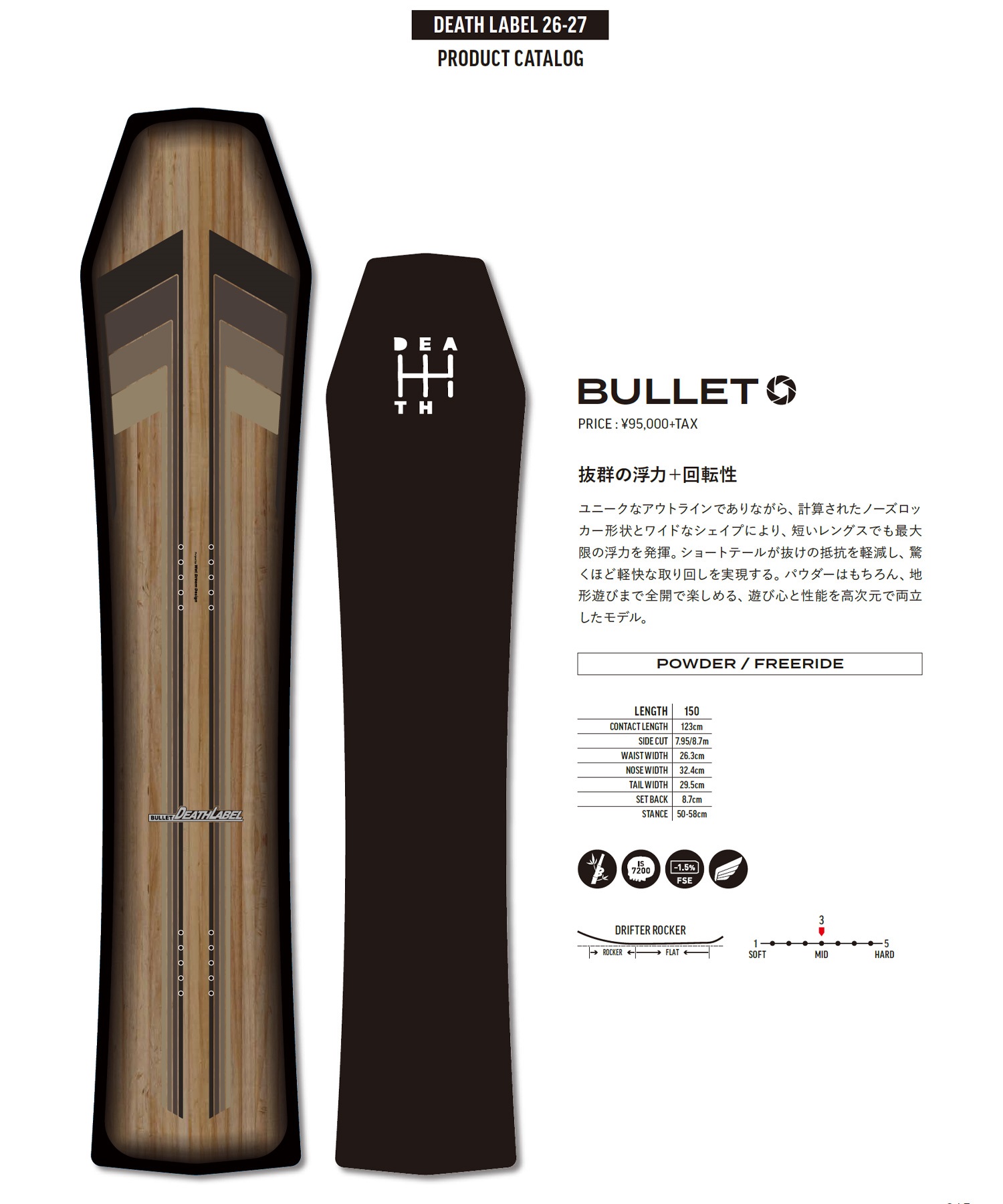 DEATH LABEL デスレーベル バレット BULLET スノーボード 板 パウダー