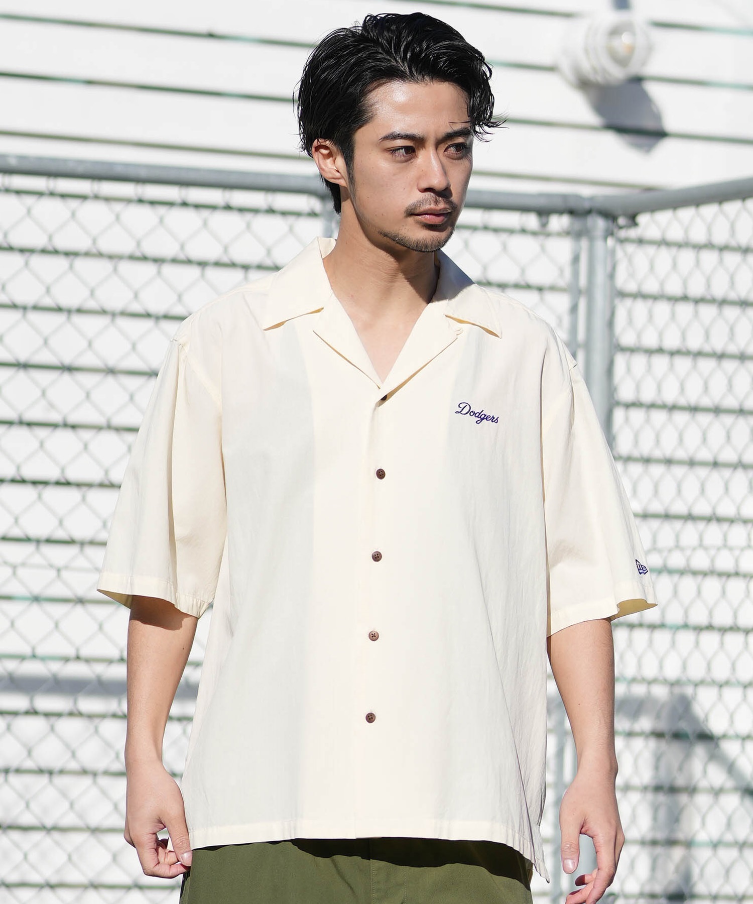 NEW ERA ニューエラ 半袖 シャツ メンズ オープンカラー 刺繍 ロサンゼルス・ドジャース 14856642(WHT-M)