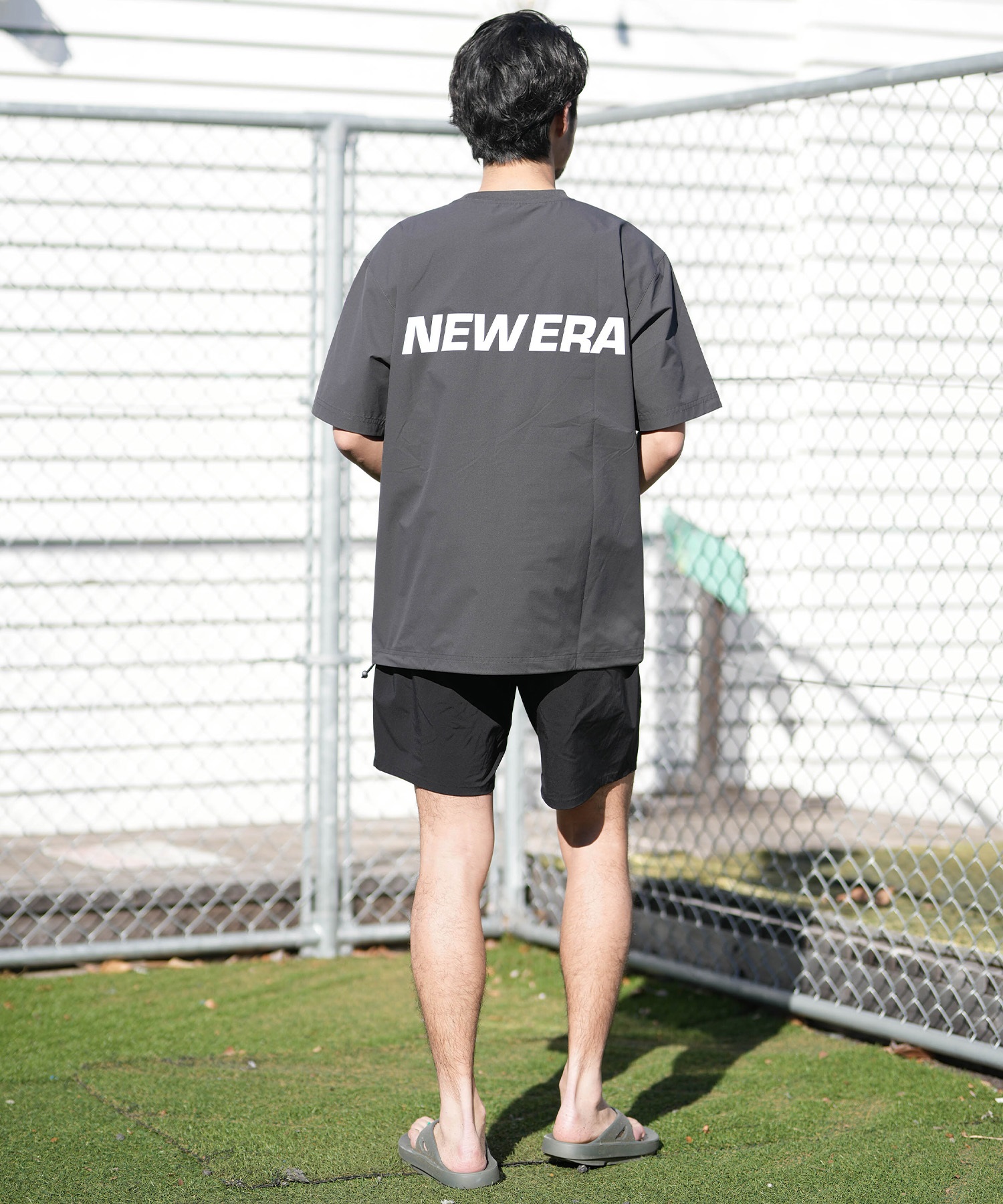 NEW ERA ニューエラ 水着 ラッシュガード 半袖 Tシャツ メンズ UVカット 撥水 ストレッチ 耐塩素 水陸両用 14774251(GRY-M)