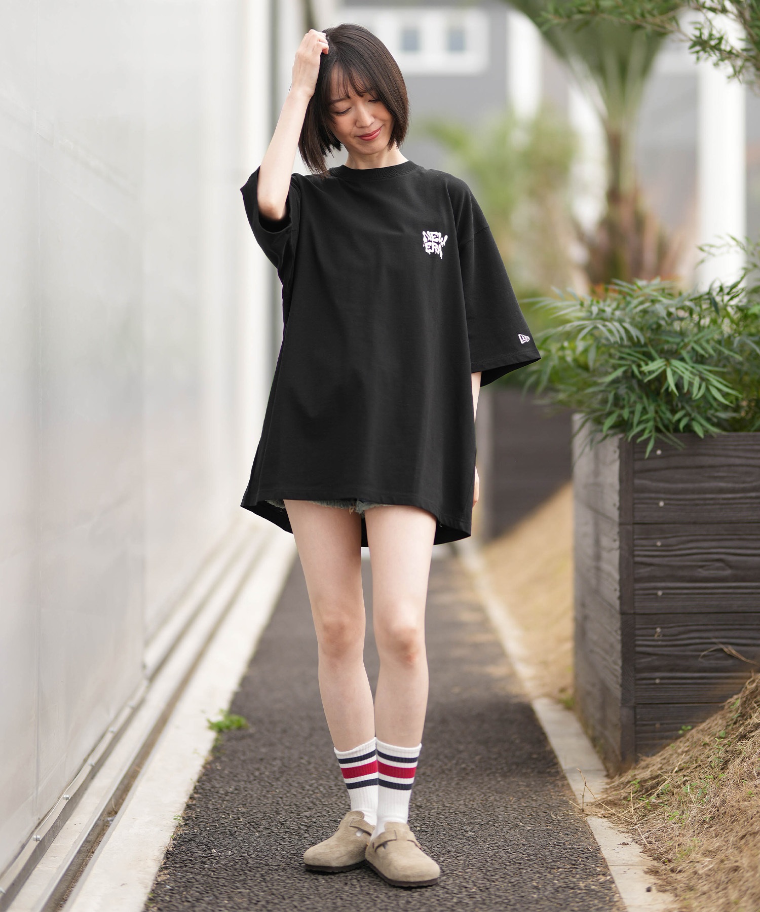 ターンオーバーカットTシャツ ブラック 38サイズ u590 NEW ERA ニューエラ 半袖 Tシャツ レディース オーバーサイズ SS OS CT