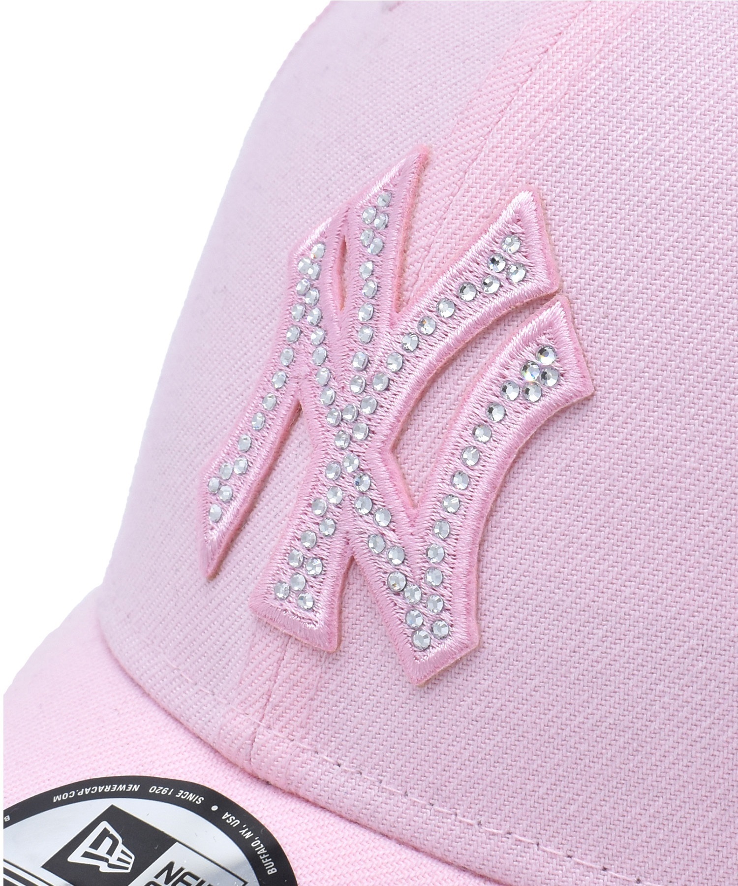 ニューエラキャップデコ ホワイト サイドロゴ ピンク キラキラキャップ NEW ERA ニューエラ キャップ 9FORTY ニューヨーク・ヤンキース ライン