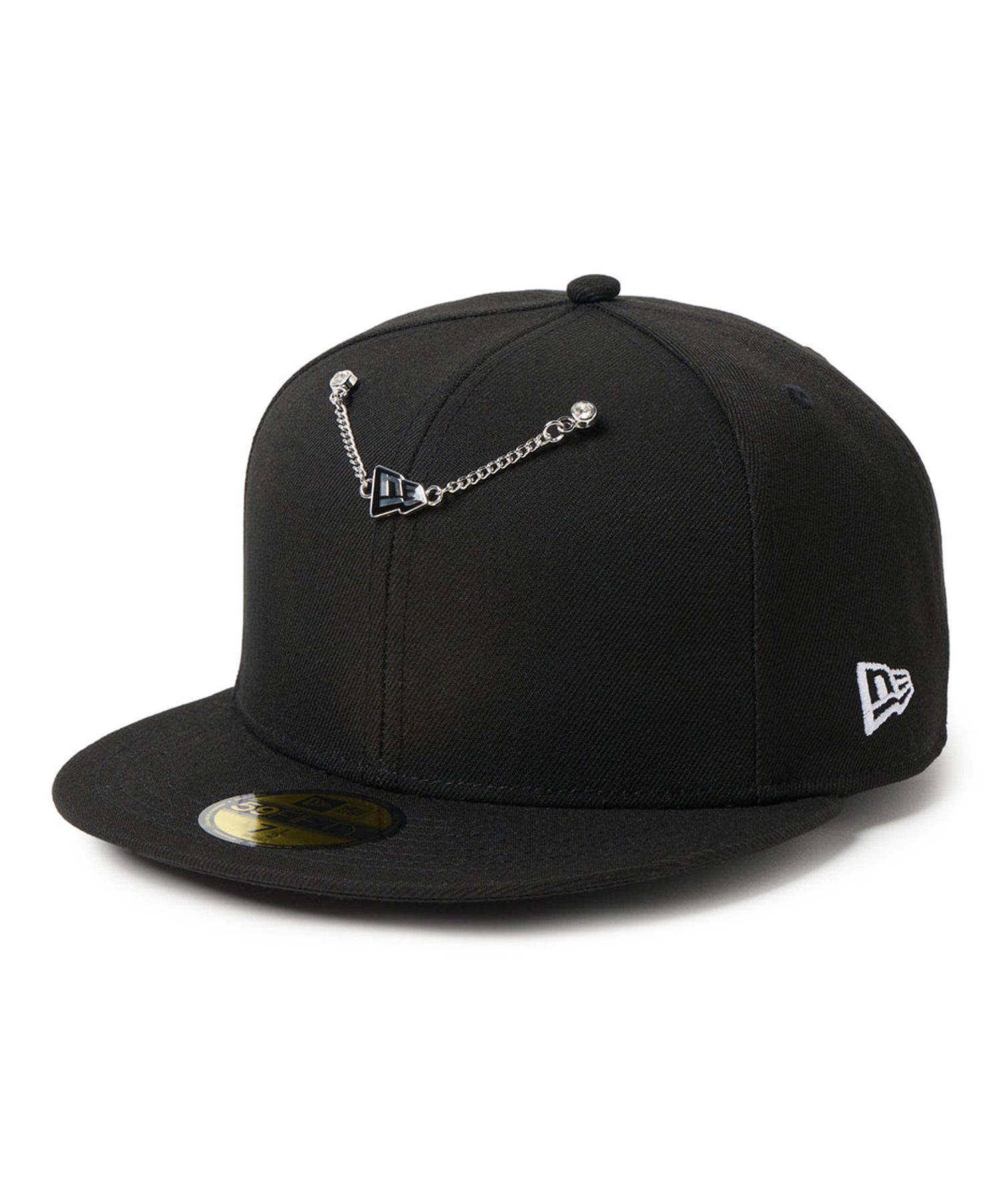 黒 チェーン装飾キャップ NEW ERA ニューエラ キャップアクセサリー チェーン Flagロゴ シルバー