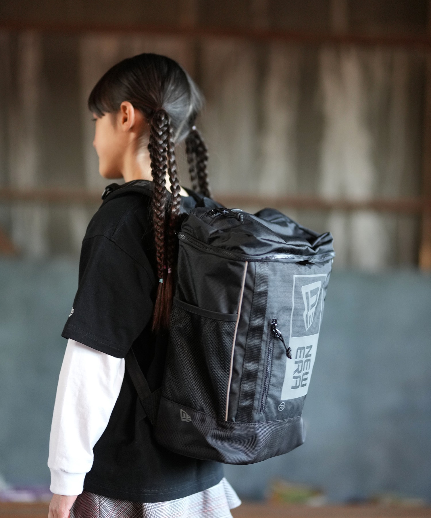 NEW ERA ニューエラ バックパック リュック キッズ ジュニア 子供 Youth ボックスパック 16L NEW ERAロゴ ブラック リフレクトシルバー 14750829(BLK-FREE)