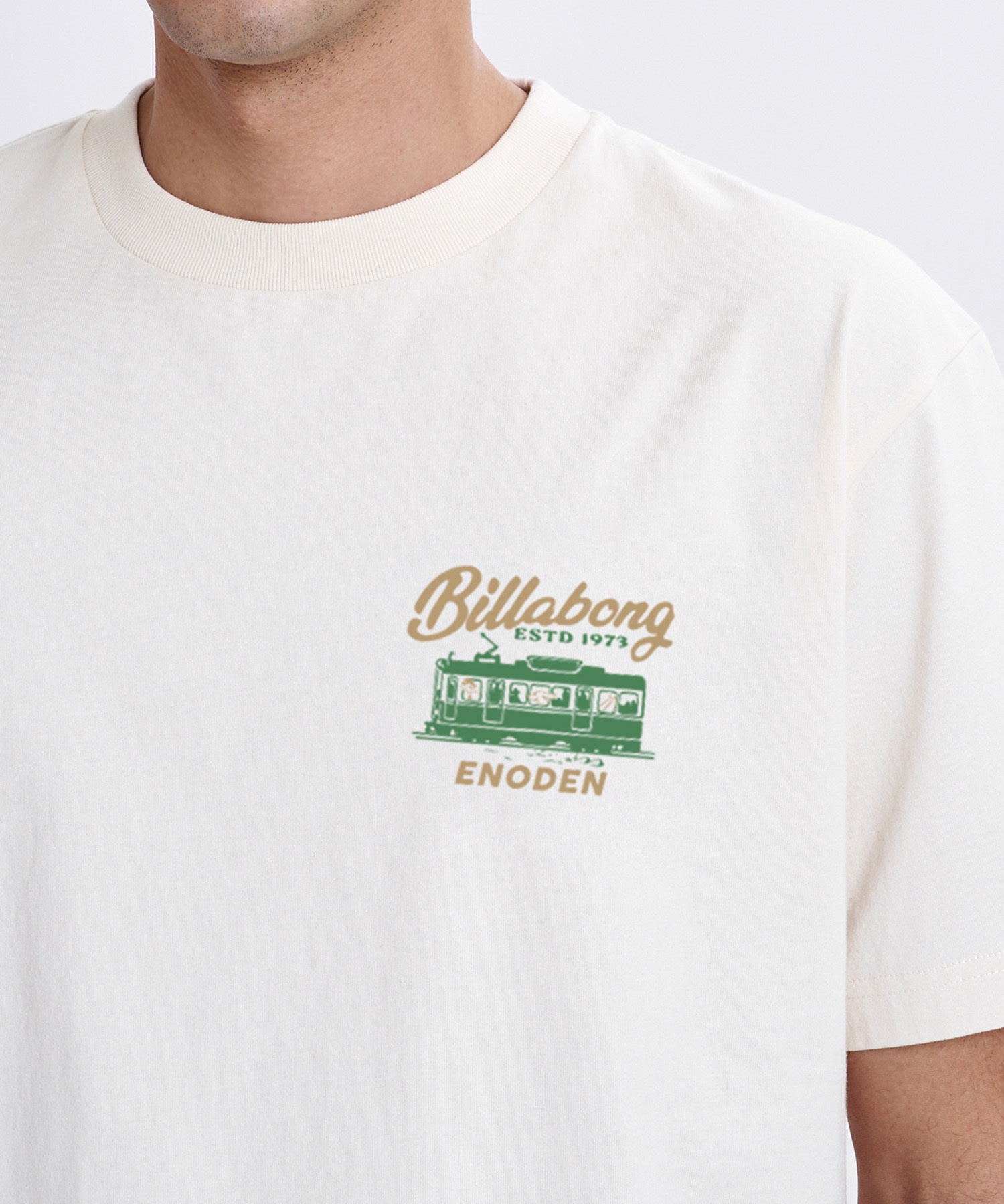 BILLABONG ビラボン × 江ノ電 コラボ 半袖 Tシャツ メンズ ロゴ バックプリント BG012214(CRM-M)
