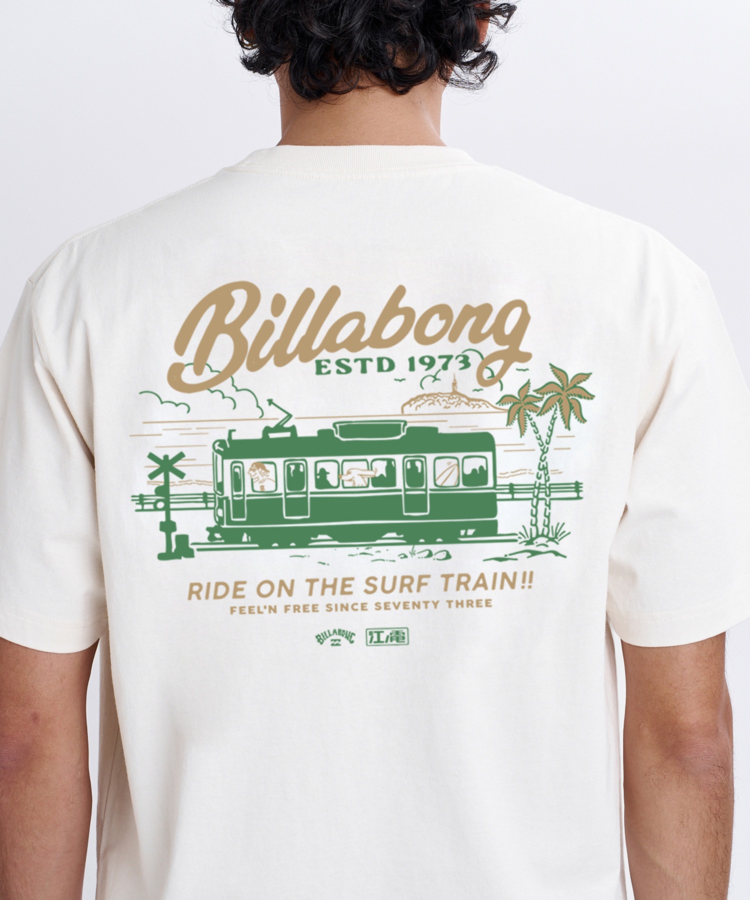 BILLABONG ビラボン × 江ノ電 コラボ 半袖 Tシャツ メンズ ロゴ バックプリント BG012214(CRM-M)