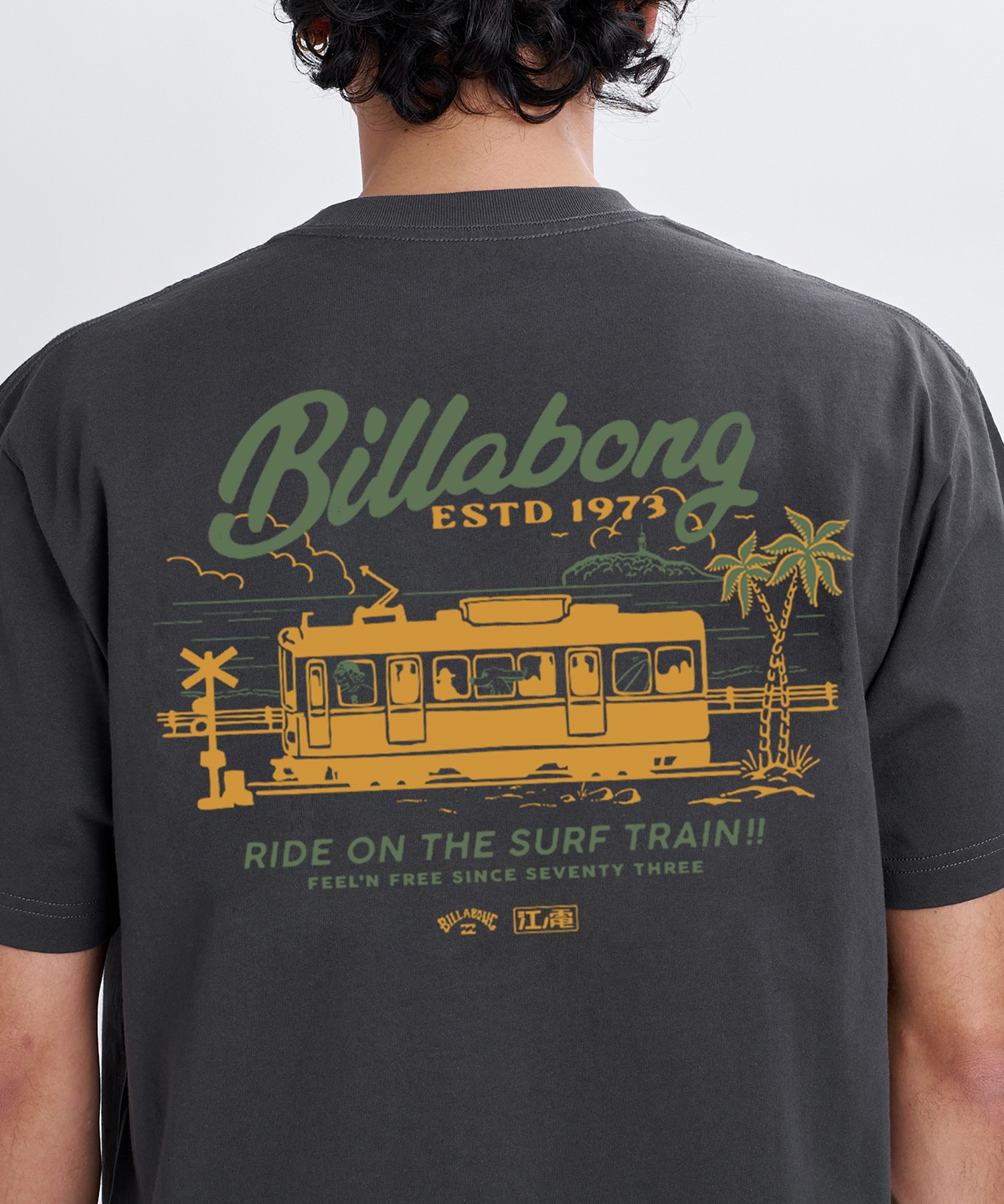 BILLABONG ビラボン × 江ノ電 コラボ 半袖 Tシャツ メンズ ロゴ バックプリント BG012214(CRM-M)