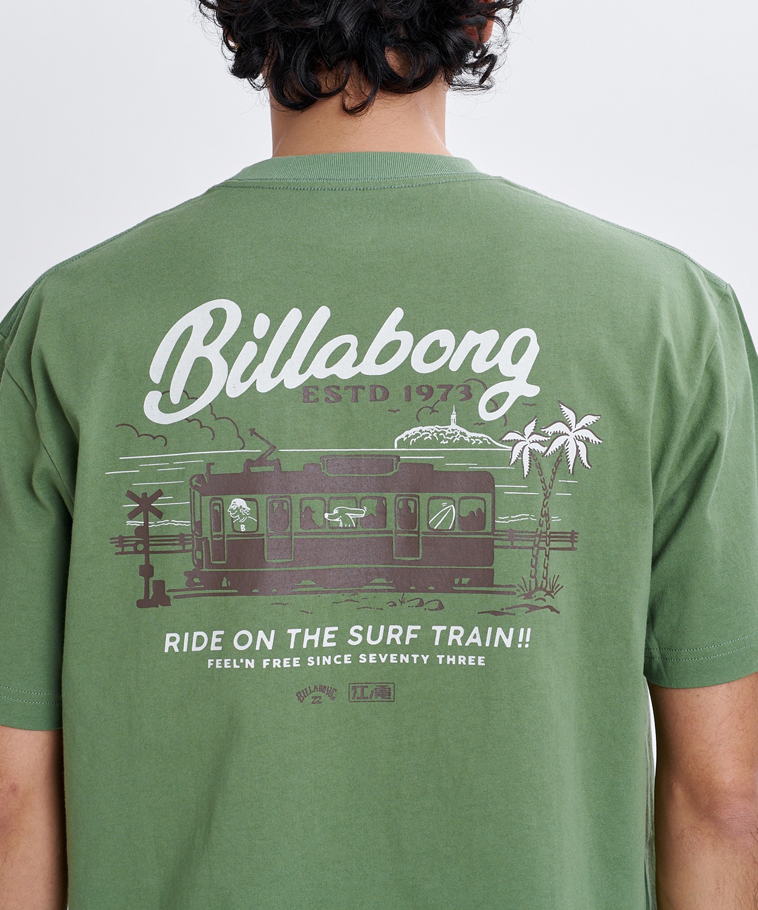 BILLABONG ビラボン × 江ノ電 コラボ 半袖 Tシャツ メンズ ロゴ バックプリント BG012214(CRM-M)