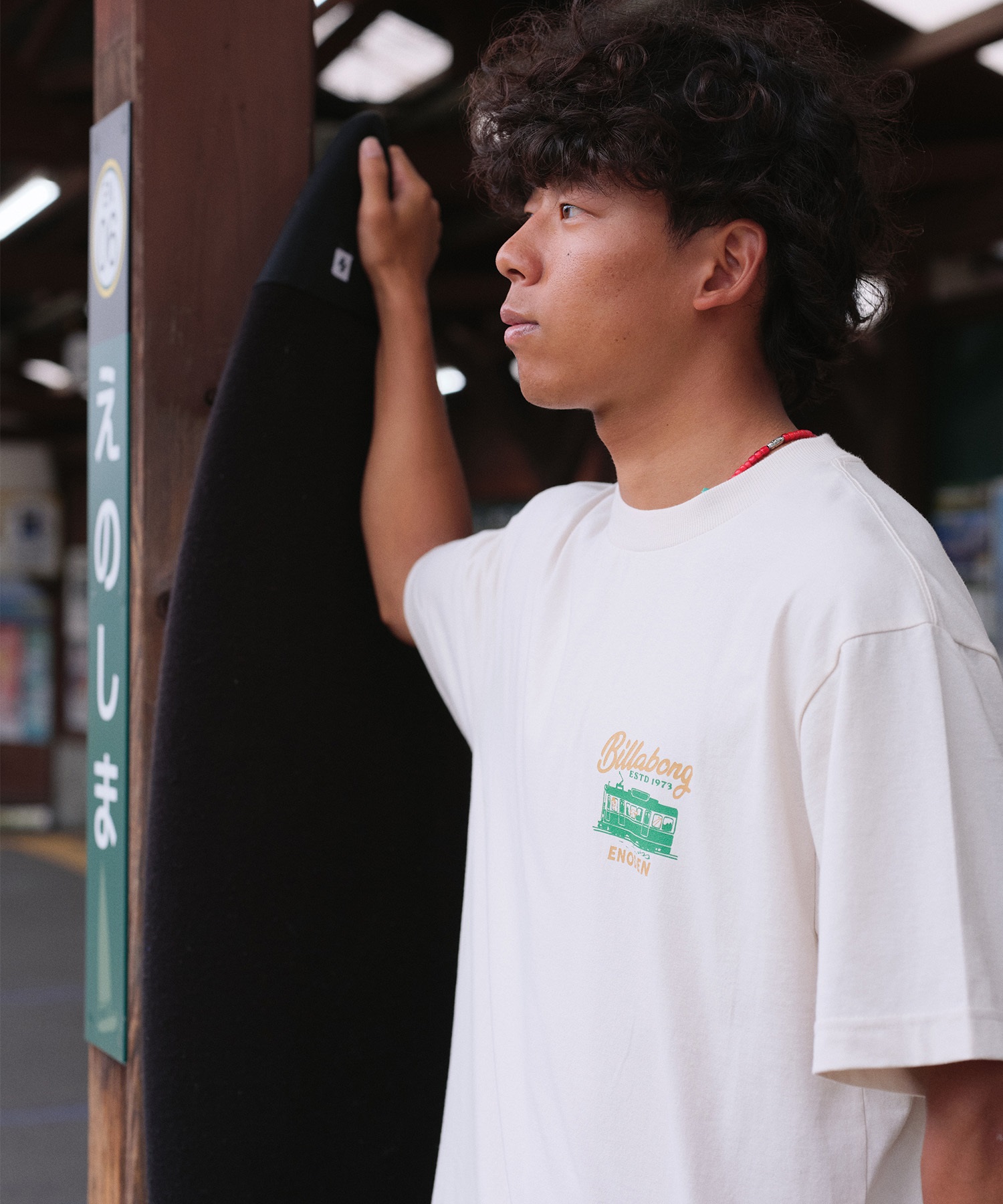 BILLABONG ビラボン × 江ノ電 コラボ 半袖 Tシャツ メンズ ロゴ バックプリント BG012214(CRM-M)