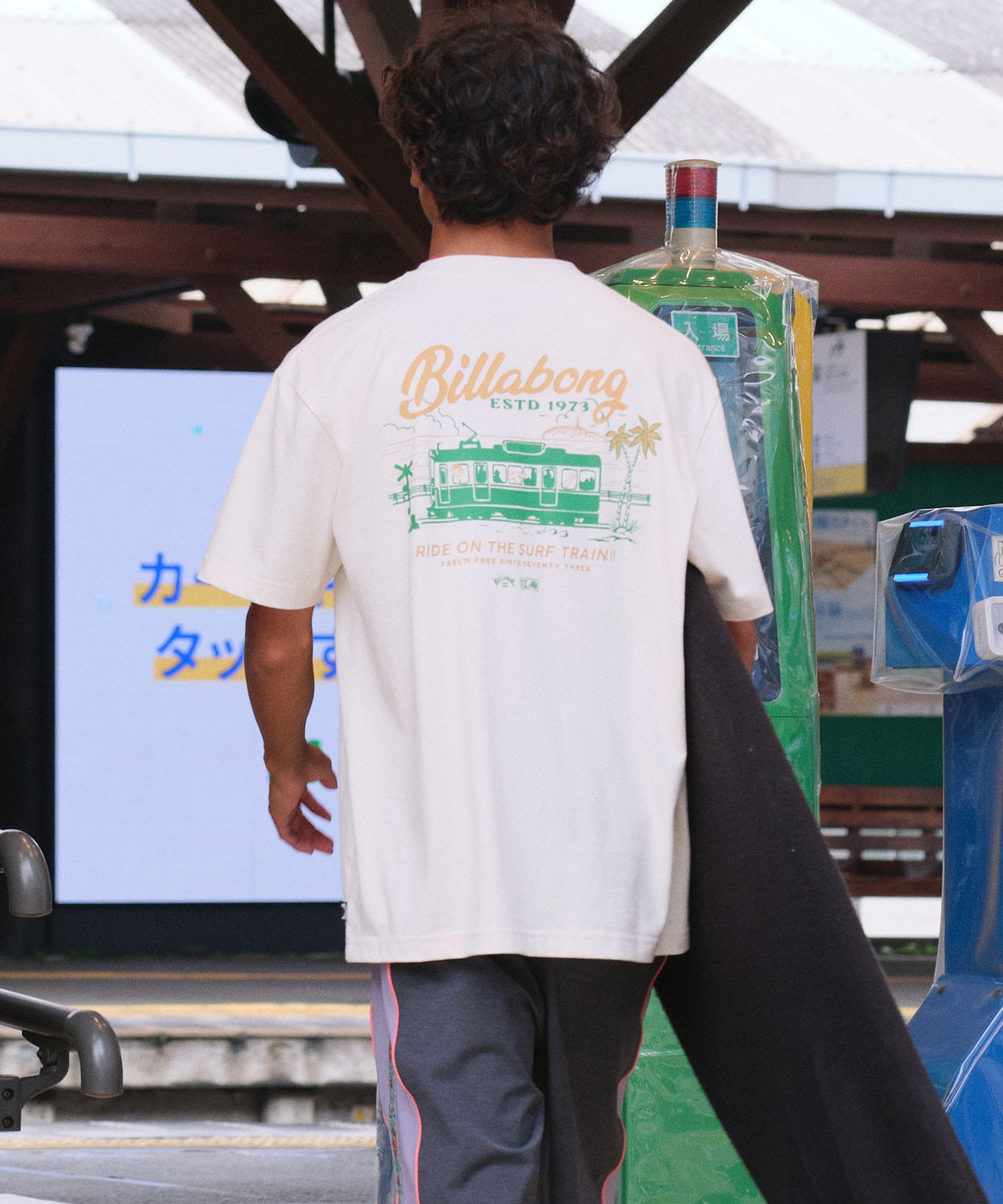 BILLABONG ビラボン × 江ノ電 コラボ 半袖 Tシャツ メンズ ロゴ バックプリント BG012214(CRM-M)