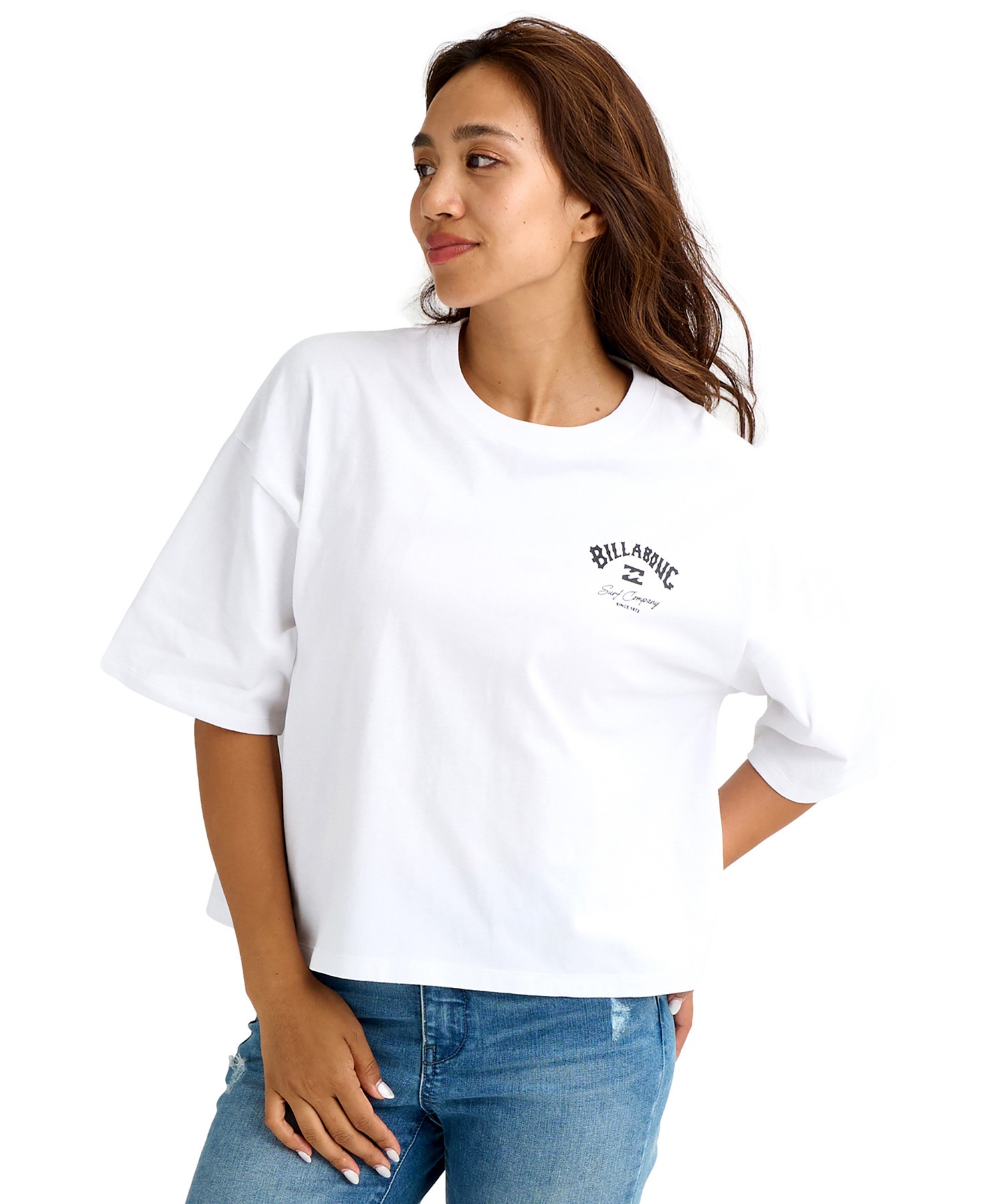 BILLABONG ビラボン 半袖 Tシャツ レディース SQUARE LOGO LOOSE CROPPED BG013205(BLM-M)
