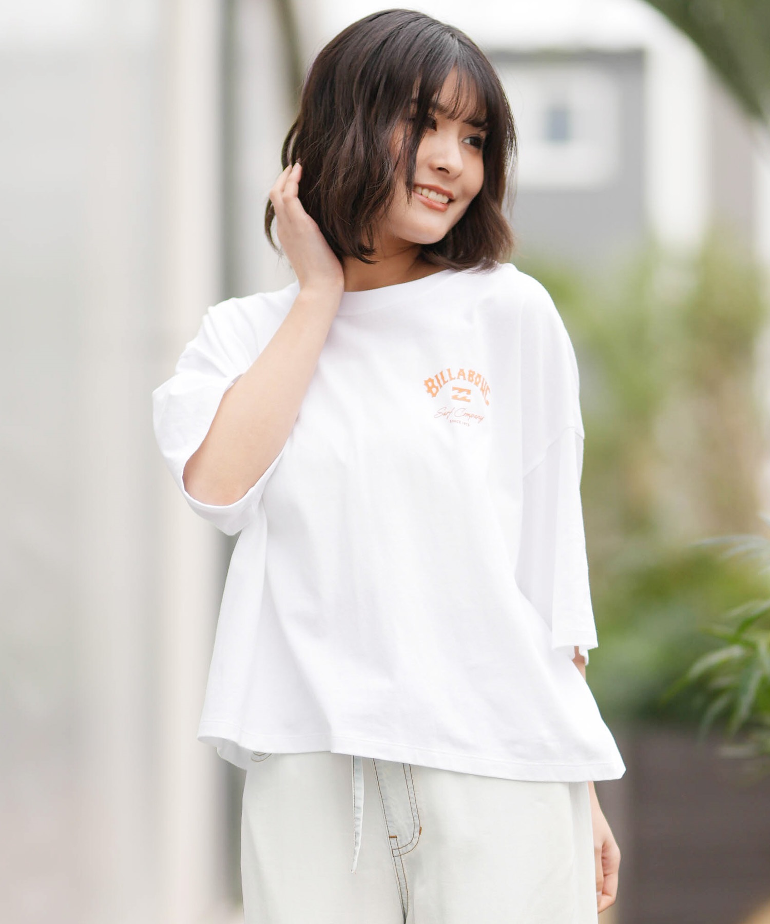 BILLABONG ビラボン 半袖 Tシャツ レディース SQUARE LOGO LOOSE CROPPED BG013205(BLM-M)