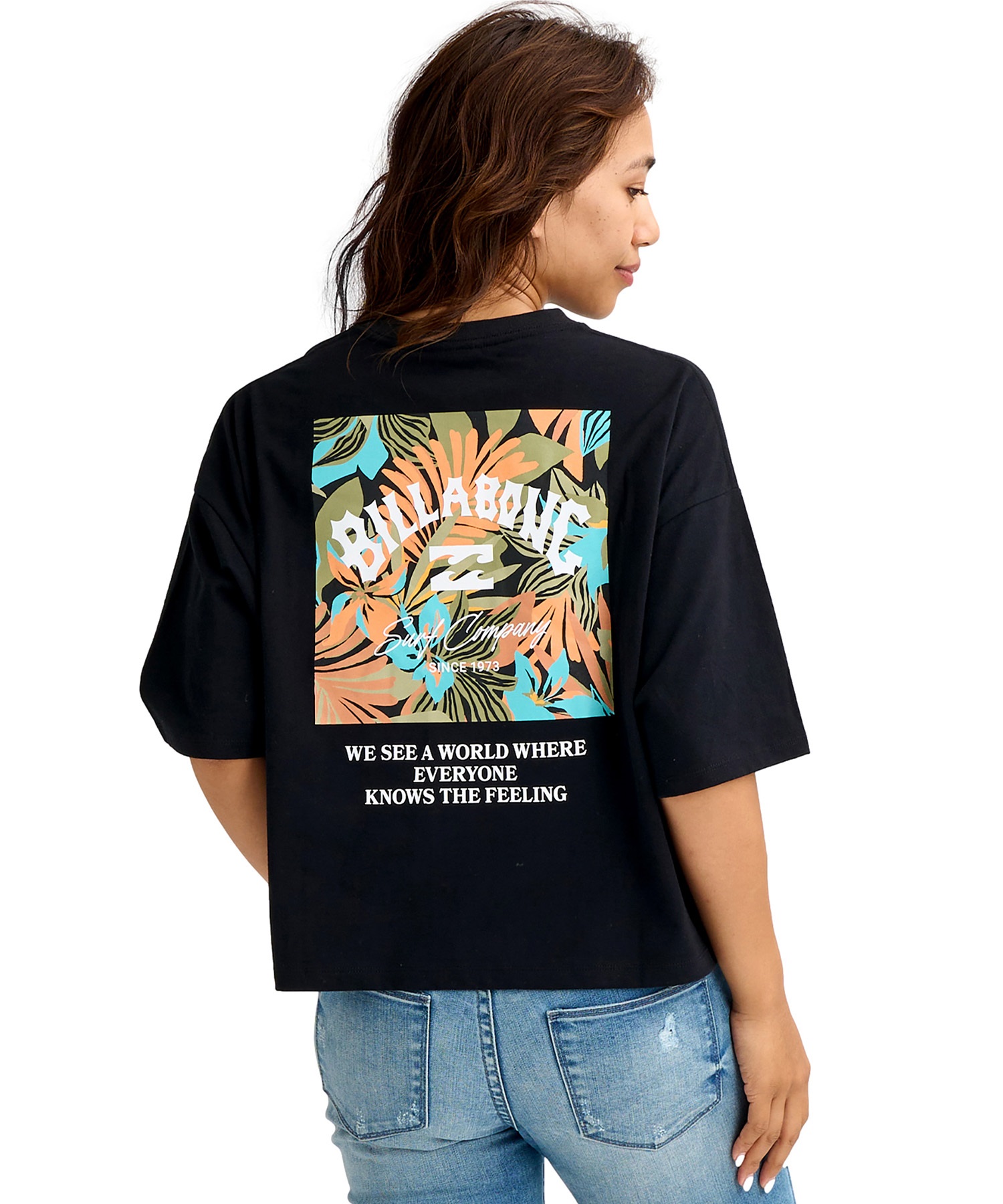 BILLABONG ビラボン 半袖 Tシャツ レディース SQUARE LOGO LOOSE CROPPED BG013205(BLM-M)