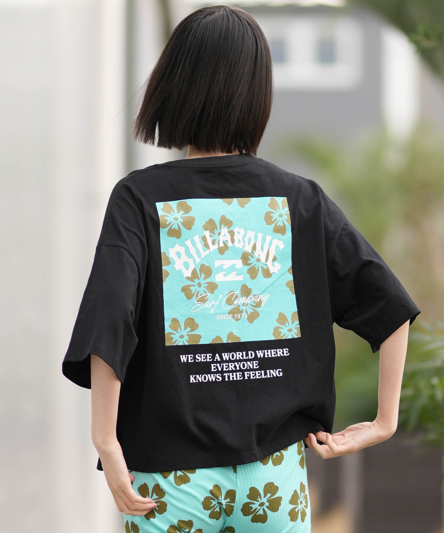 BILLABONG ビラボン 半袖 Tシャツ レディース SQUARE LOGO LOOSE CROPPED BG013205(BLM-M)