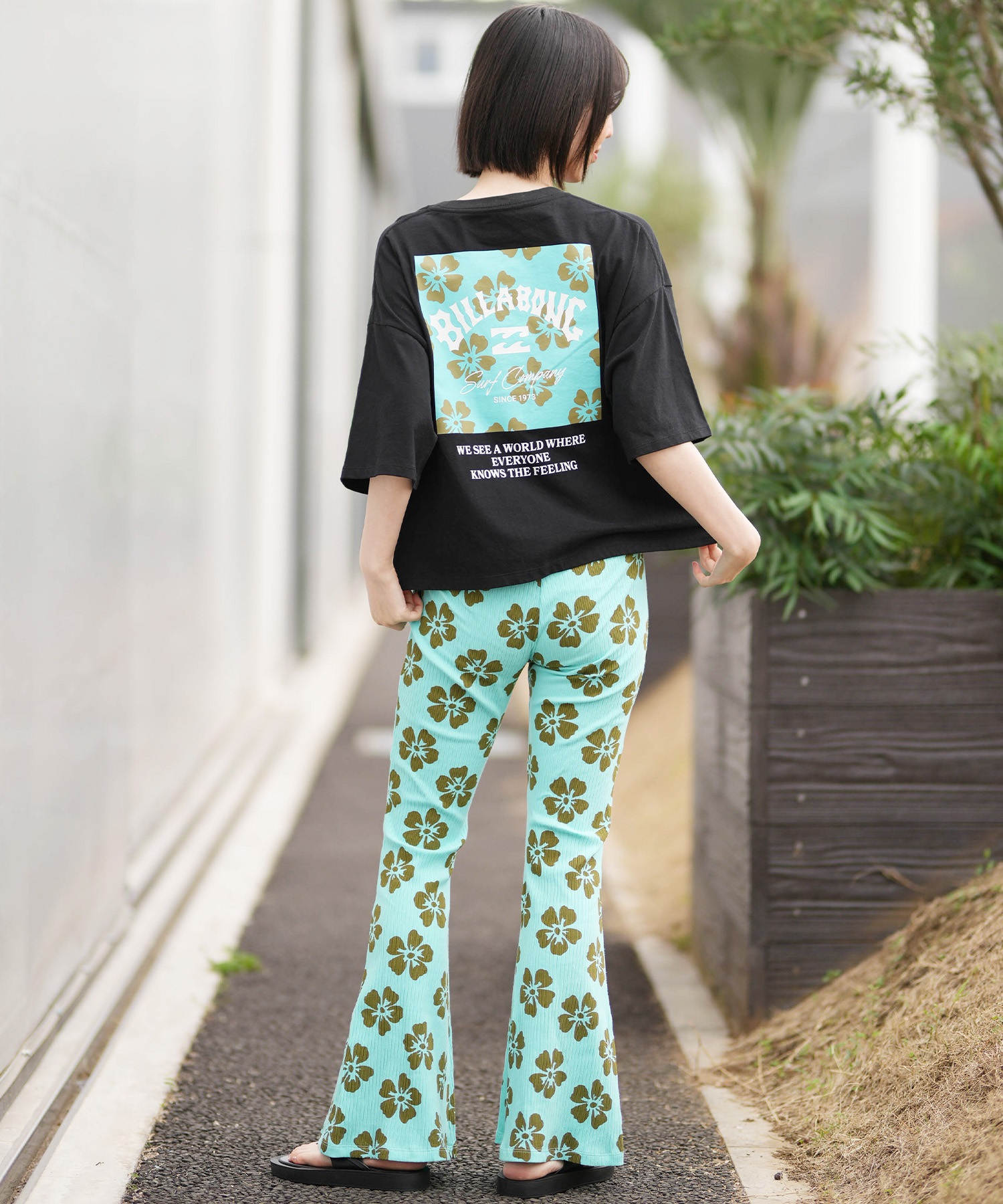 BILLABONG ビラボン 半袖 Tシャツ レディース SQUARE LOGO LOOSE CROPPED BG013205(BLM-M)