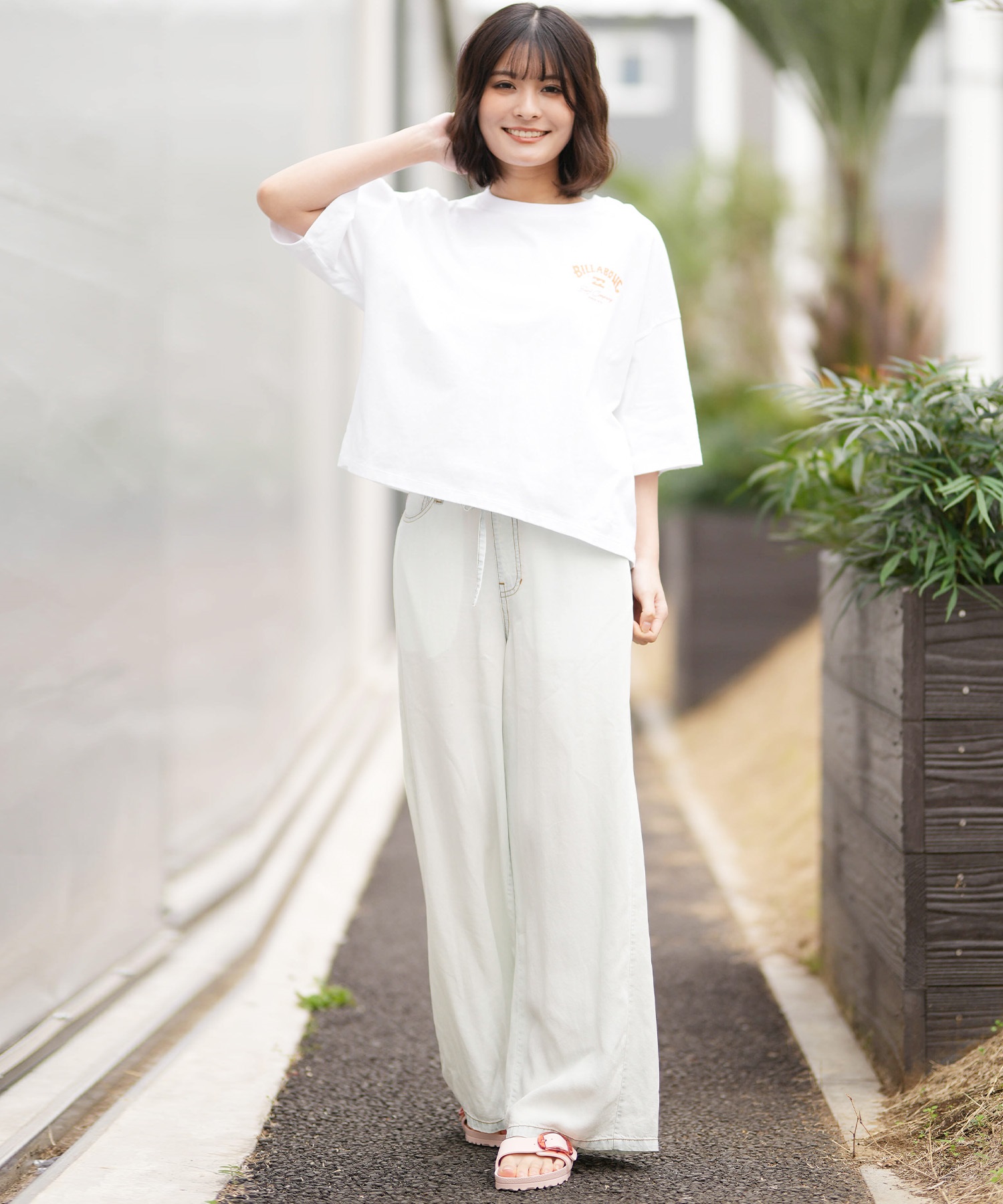 BILLABONG ビラボン 半袖 Tシャツ レディース SQUARE LOGO LOOSE CROPPED BG013205(BLM-M)