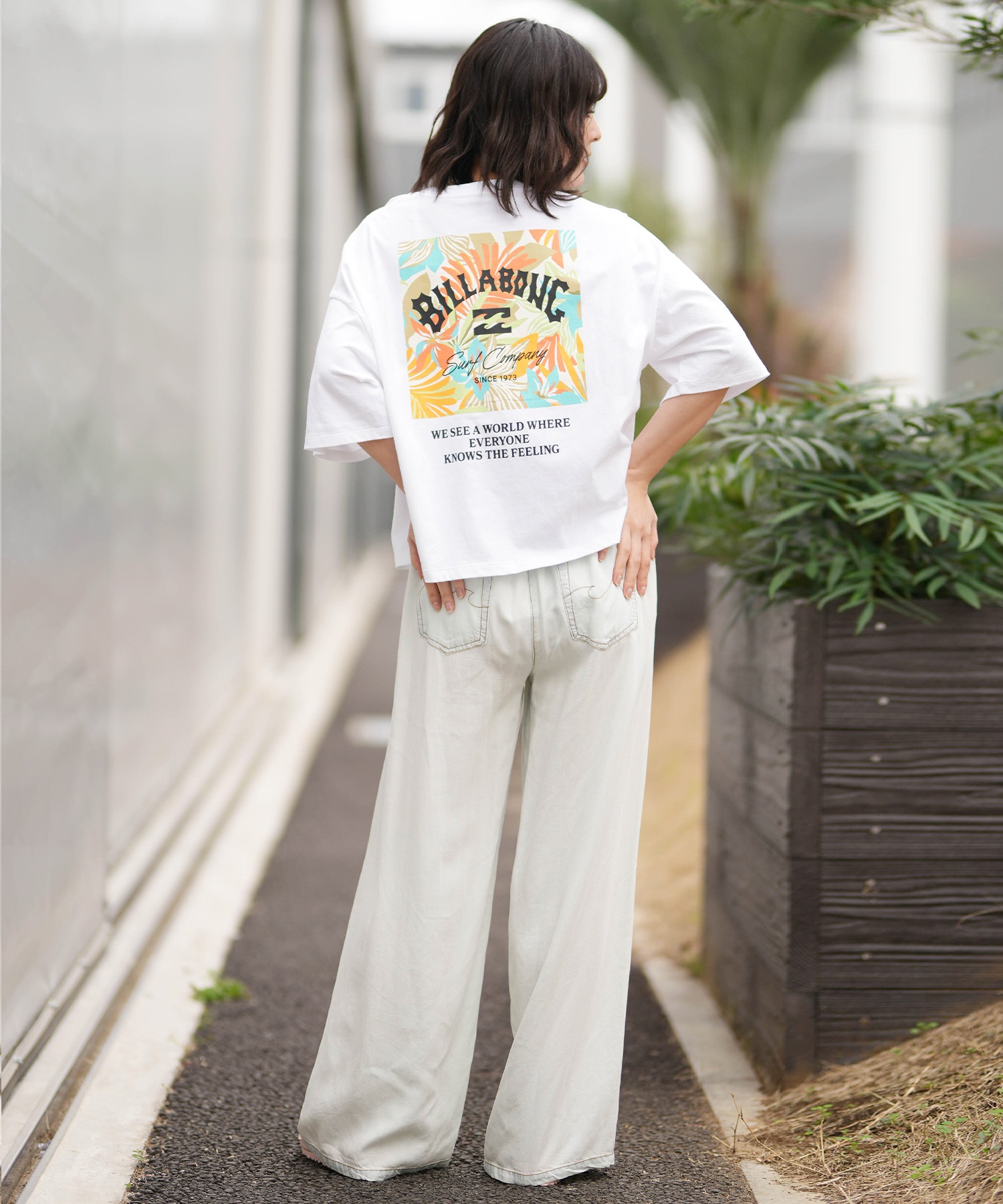 BILLABONG ビラボン 半袖 Tシャツ レディース SQUARE LOGO LOOSE CROPPED BG013205(BLM-M)