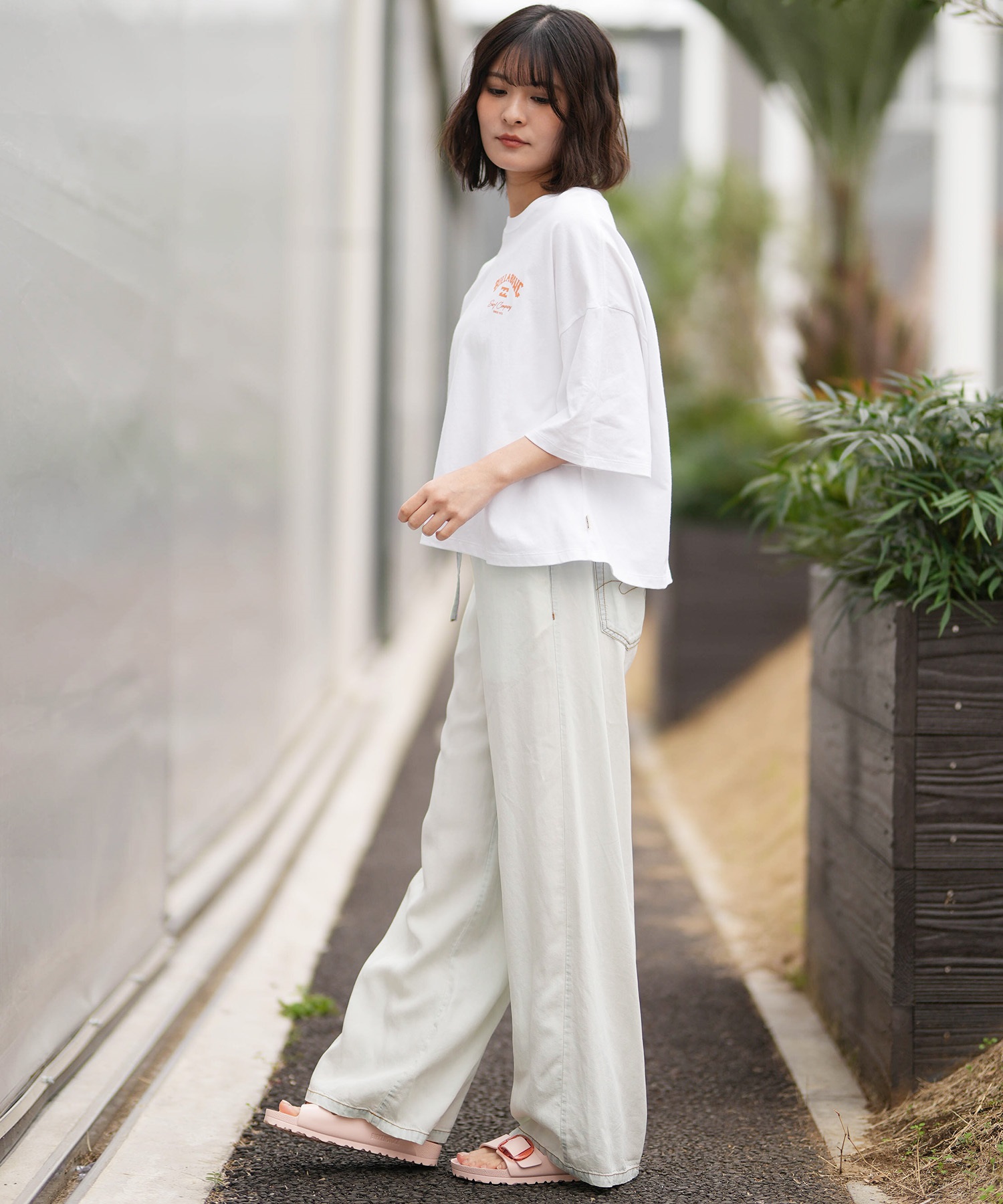 BILLABONG ビラボン 半袖 Tシャツ レディース SQUARE LOGO LOOSE CROPPED BG013205(BLM-M)