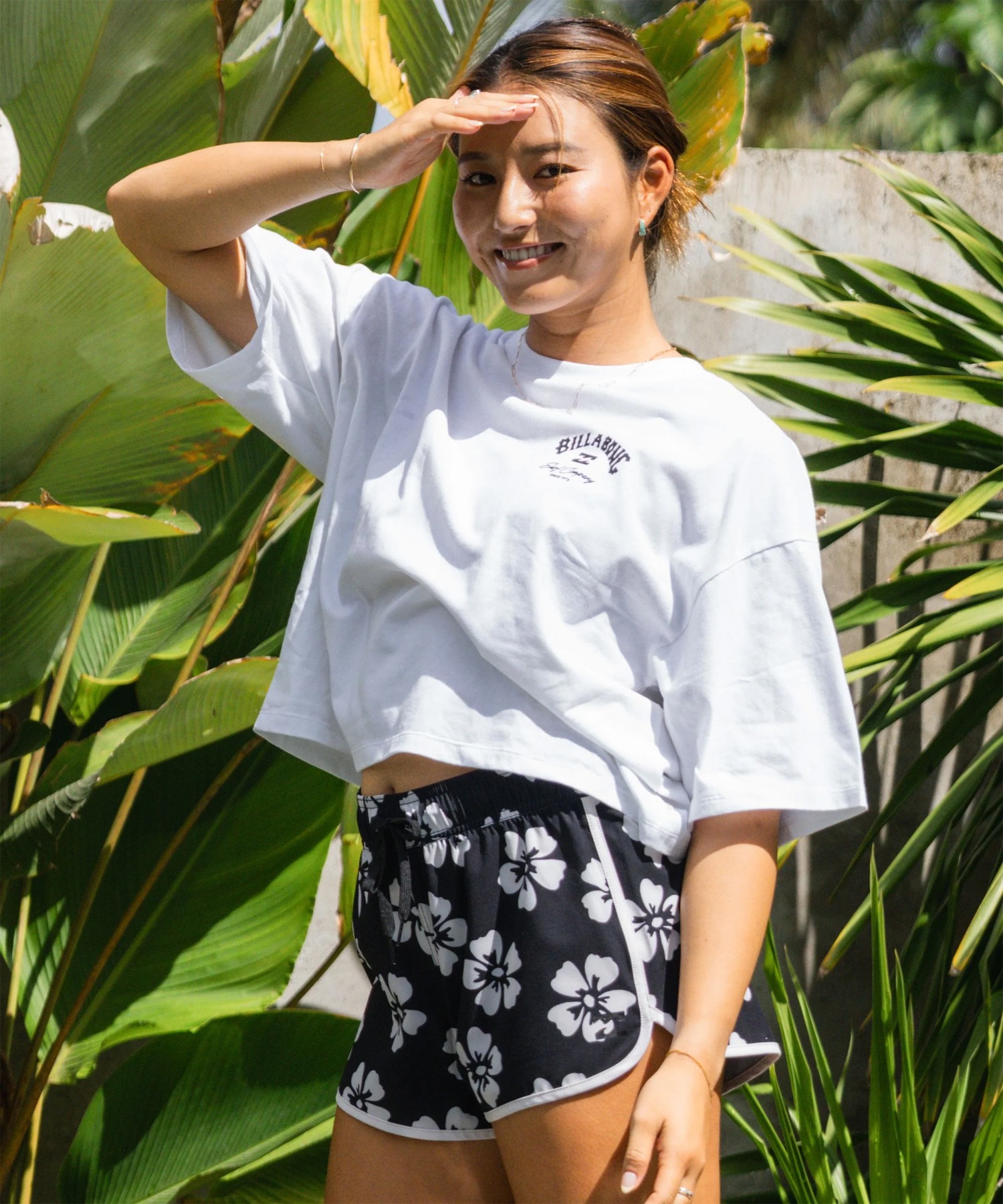 BILLABONG ビラボン 半袖 Tシャツ レディース SQUARE LOGO LOOSE CROPPED BG013205(BLM-M)