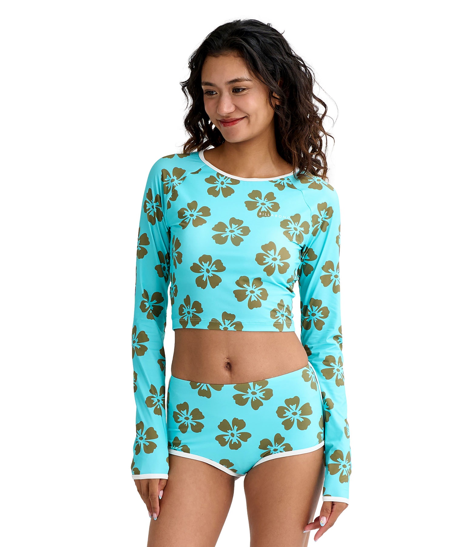 女性用Billabongビラボンボードウエア上下セット花柄バラ柄ピンクM BILLABONG ビラボン 水着 セット レディース 長袖 ラッシュガード