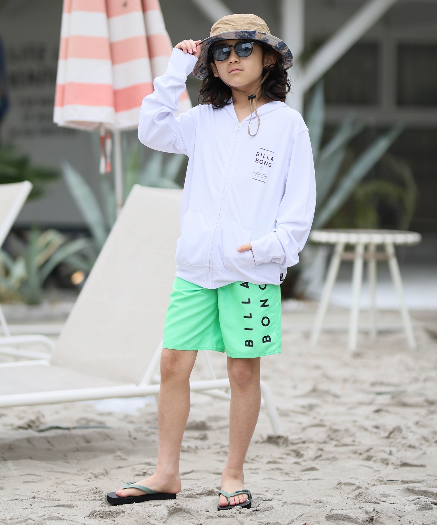 BILLABONG ビラボン ラッシュガード ジップアップ パーカー キッズ BOYS RASHGUARD ZIP HOODIE  BG015852(WHT-130cm)