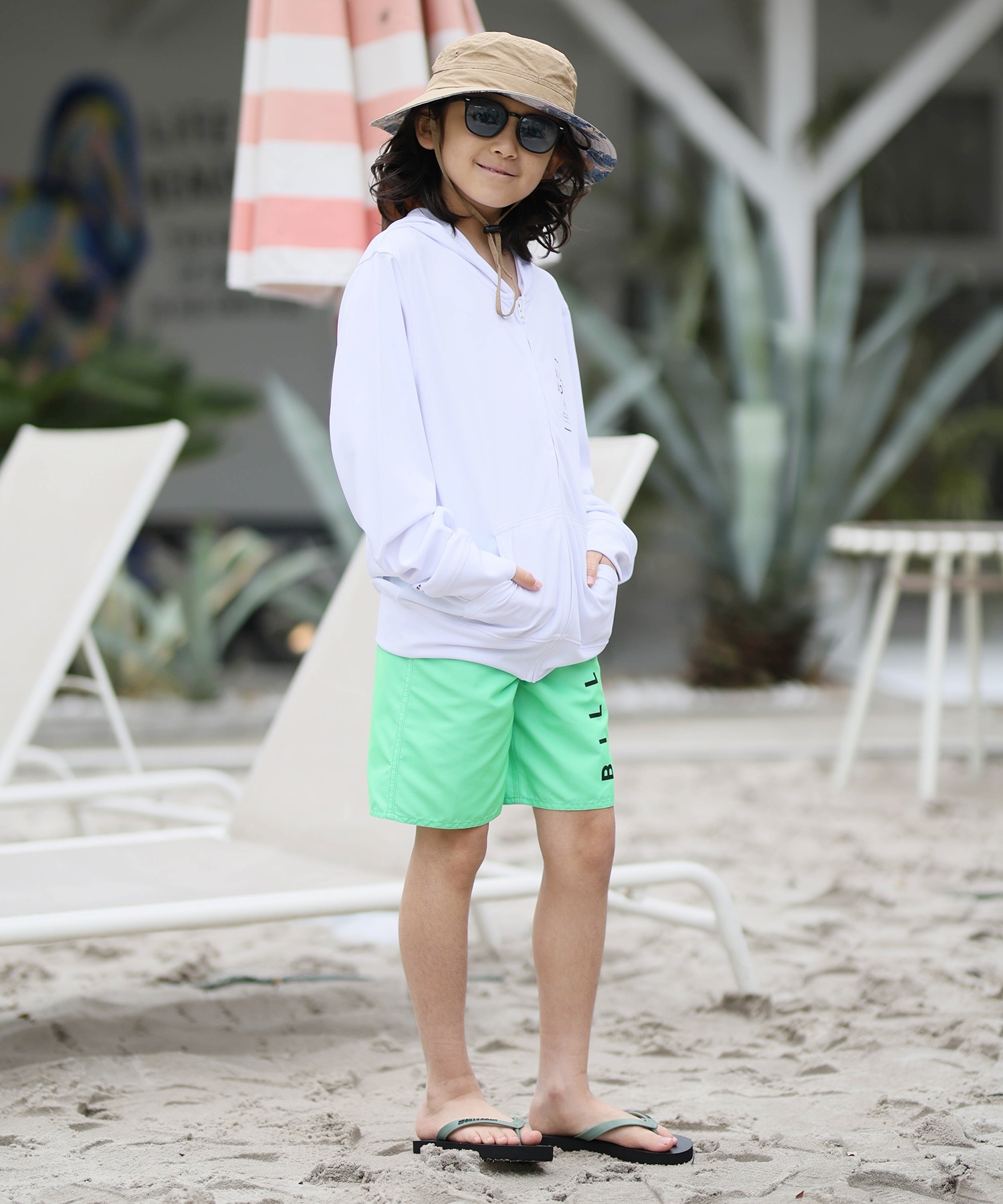 BILLABONG ビラボン ラッシュガード ジップアップ パーカー キッズ BOYS RASHGUARD ZIP HOODIE  BG015852(WHT-130cm)