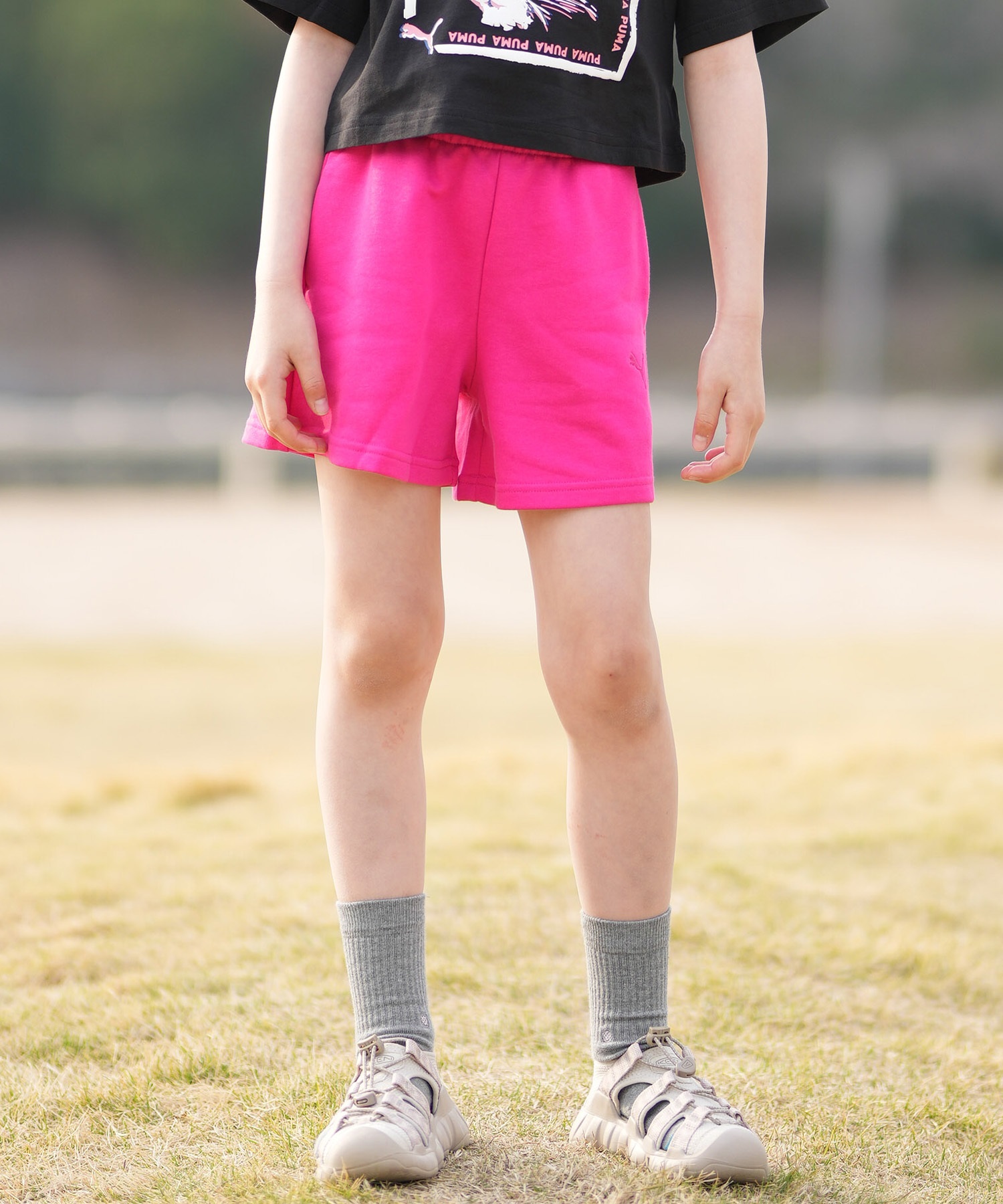 PUMA プーマ ハーフパンツ ショートパンツ キッズ ジュニア 子供 ESS プーマ ロゴ ハイウェスト ショートPT TR G 694245(59-130cm)
